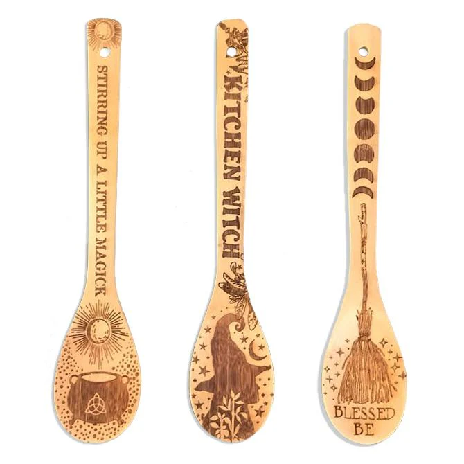 Witchy Bamboo Wooden Spoon Set | Halloween Kitchen Decor for Kitchen Witches - Image 2