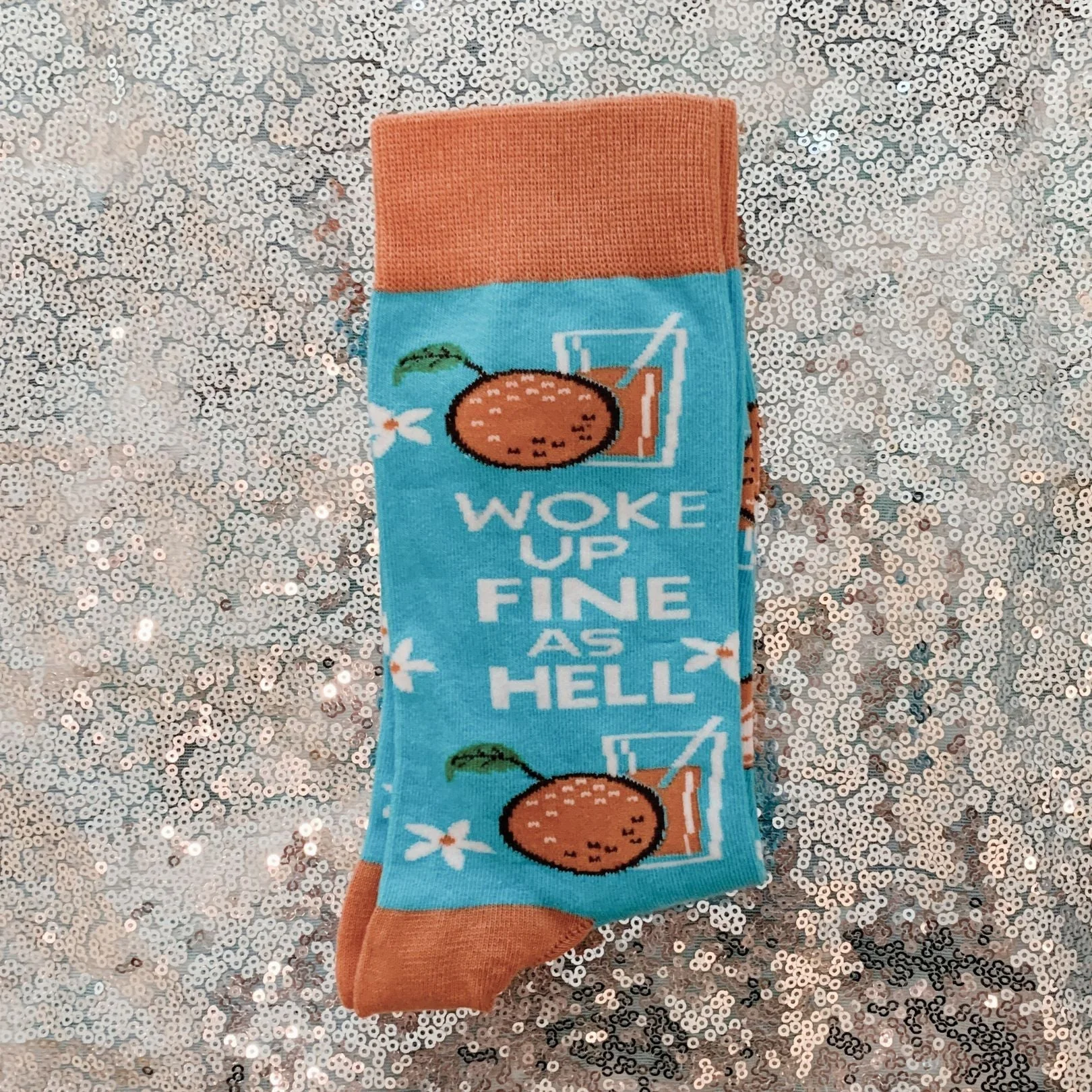 Woke Up Fine As Hell Socks in Blue | Orange Juice Illustration | Gift for Her - Image 10