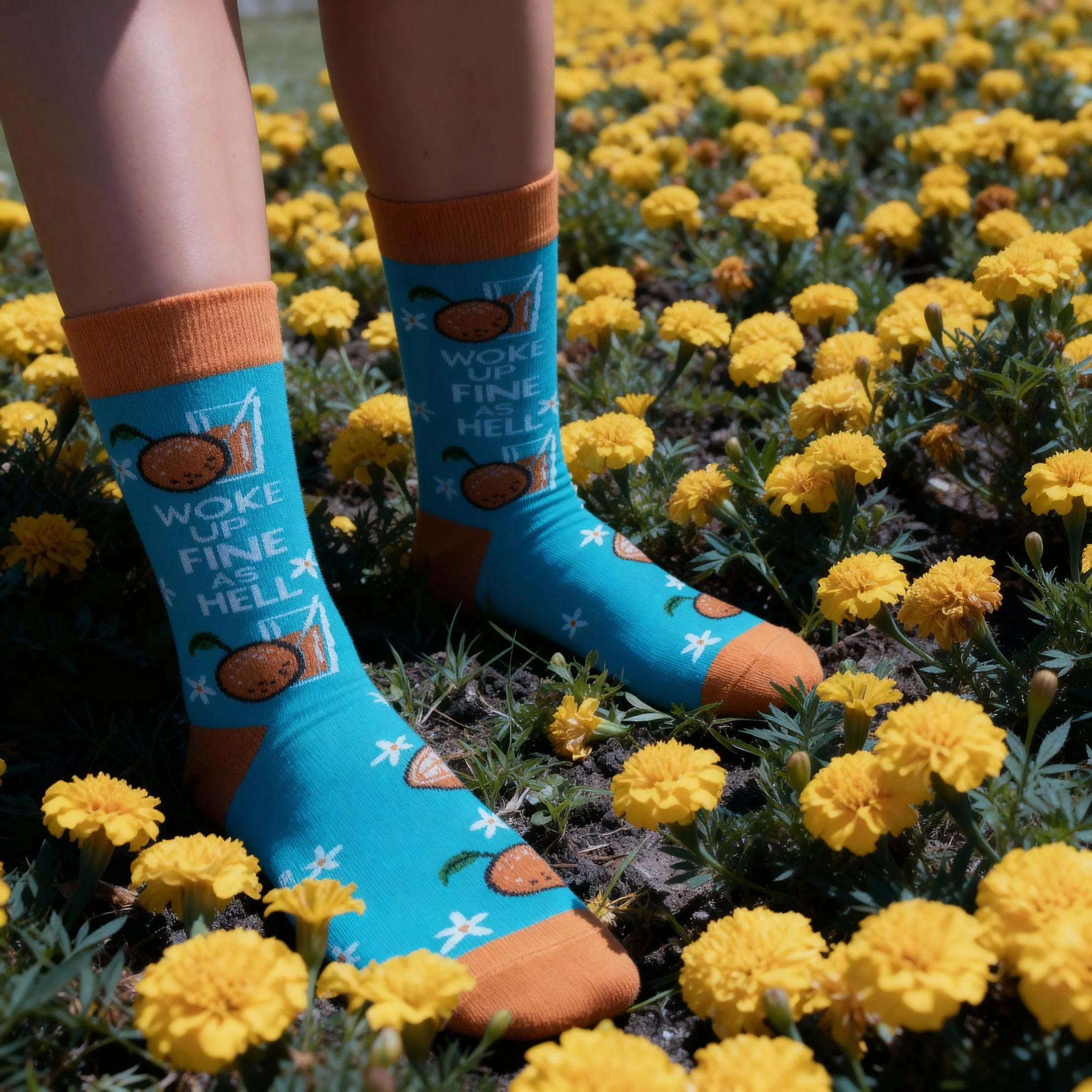 Woke Up Fine As Hell Socks in Blue | Orange Juice Illustration | Gift for Her - Image 11