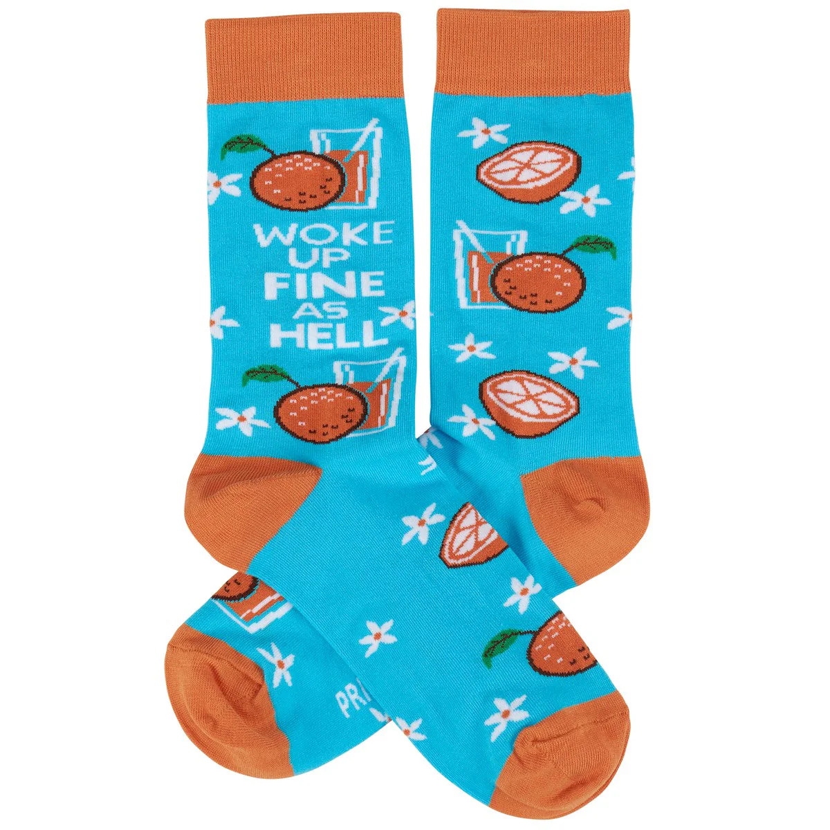 Woke Up Fine As Hell Socks in Blue | Orange Juice Illustration | Gift for Her - Image 2