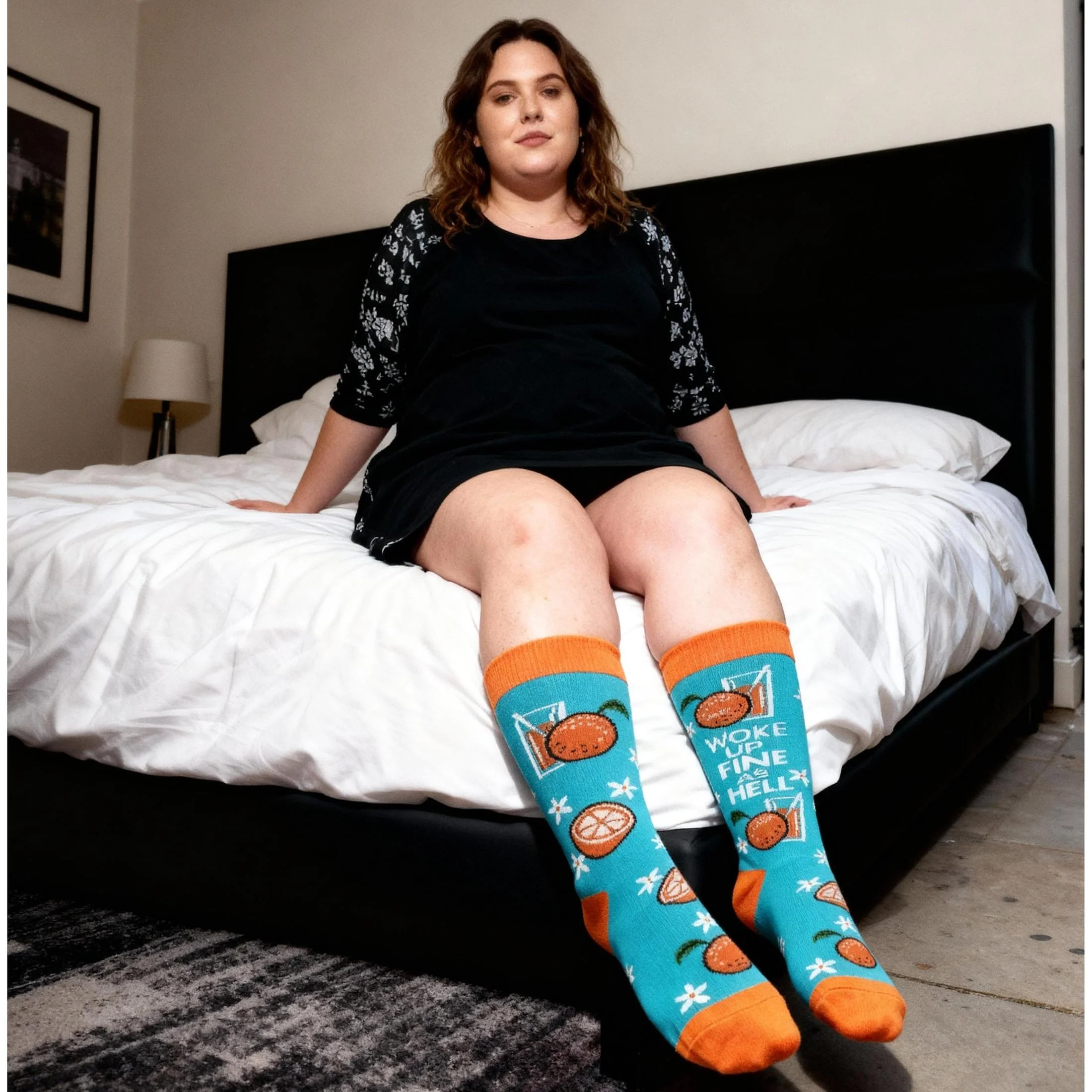 Woke Up Fine As Hell Socks in Blue | Orange Juice Illustration | Gift for Her - Image 7