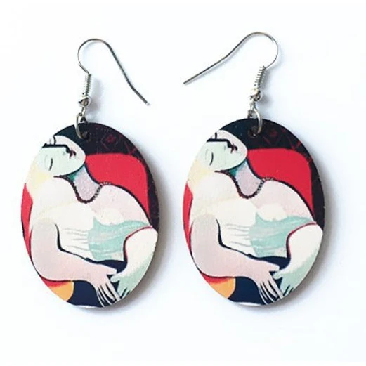 Vintage Picasso Oil Painting Drop Earrings (Abstract Image of a Woman)