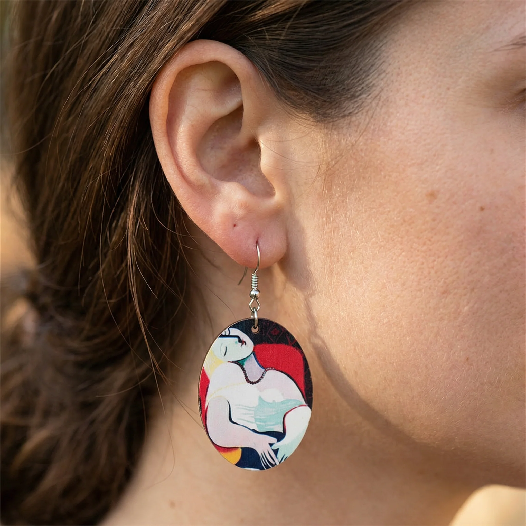 Vintage Picasso Oil Painting Drop Earrings (Abstract Image of a Woman) - Image 2