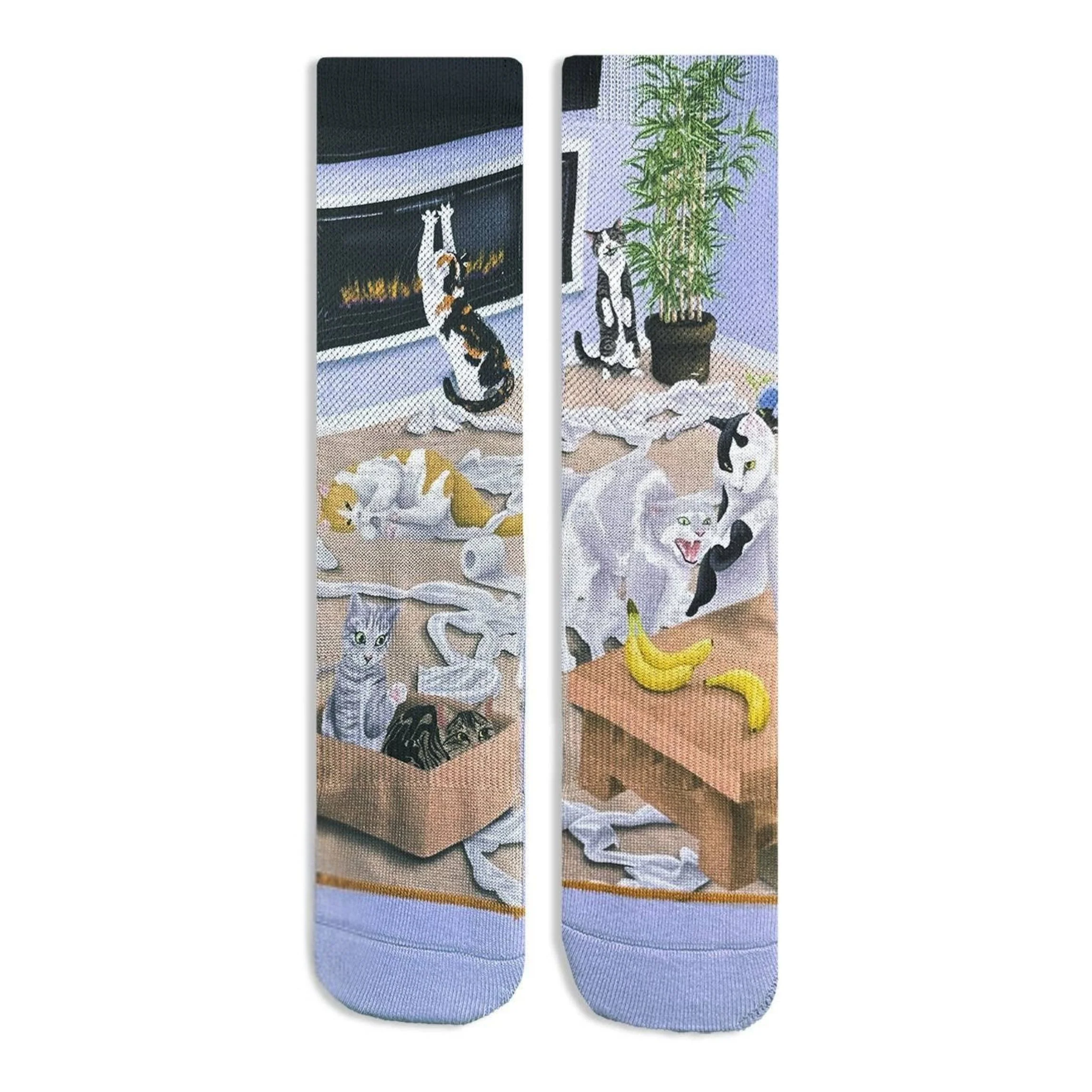 Cats Causing Catastrophe Women's  Socks in Lilac | Mischief Cat Design Crew Socks - Image 3