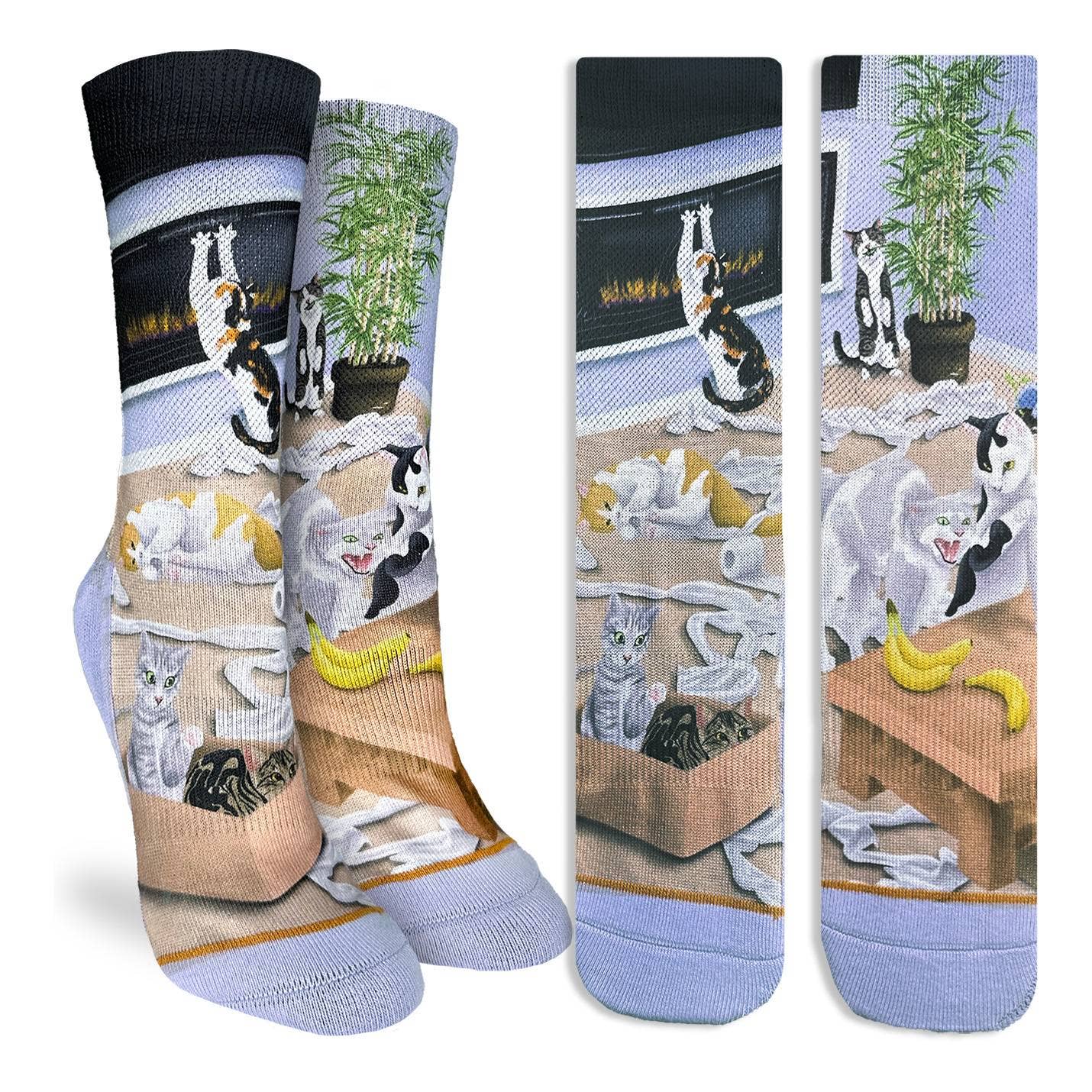 Cats Causing Catastrophe Women's  Socks in Lilac | Mischief Cat Design Crew Socks - Image 5