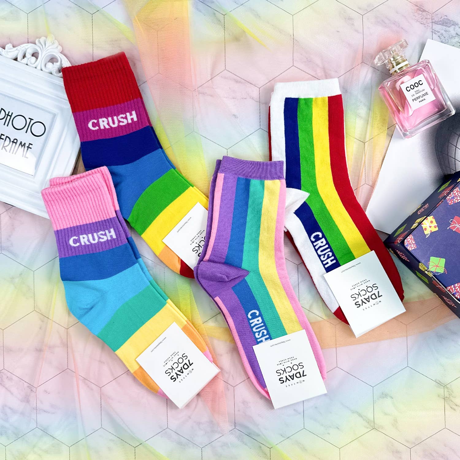 Rainbow Crush Women's Crew Socks [2 Color Shade Options] Size 5-10 - Image 4