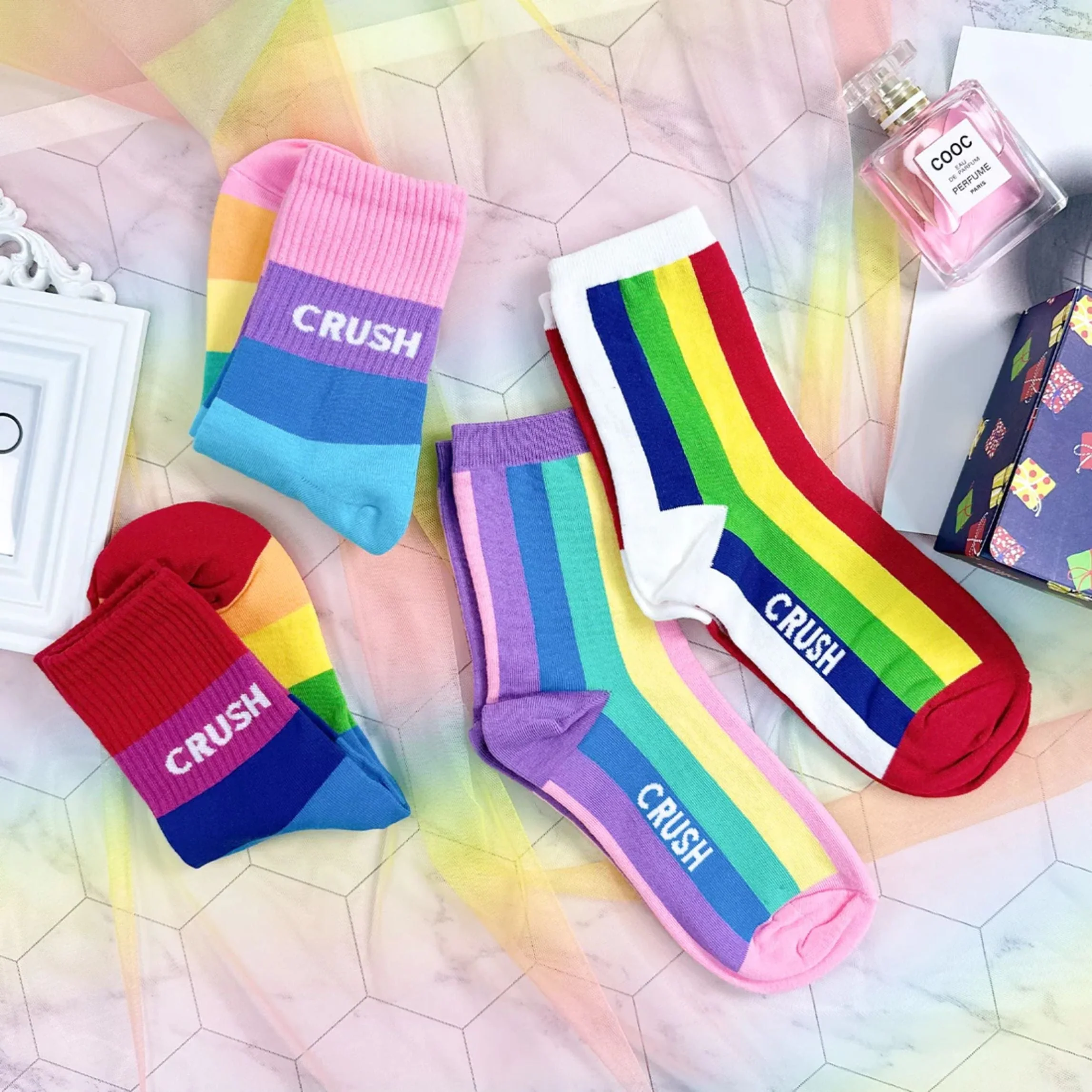 Rainbow Crush Women's Crew Socks [2 Color Shade Options] Size 5-10 - Image 6
