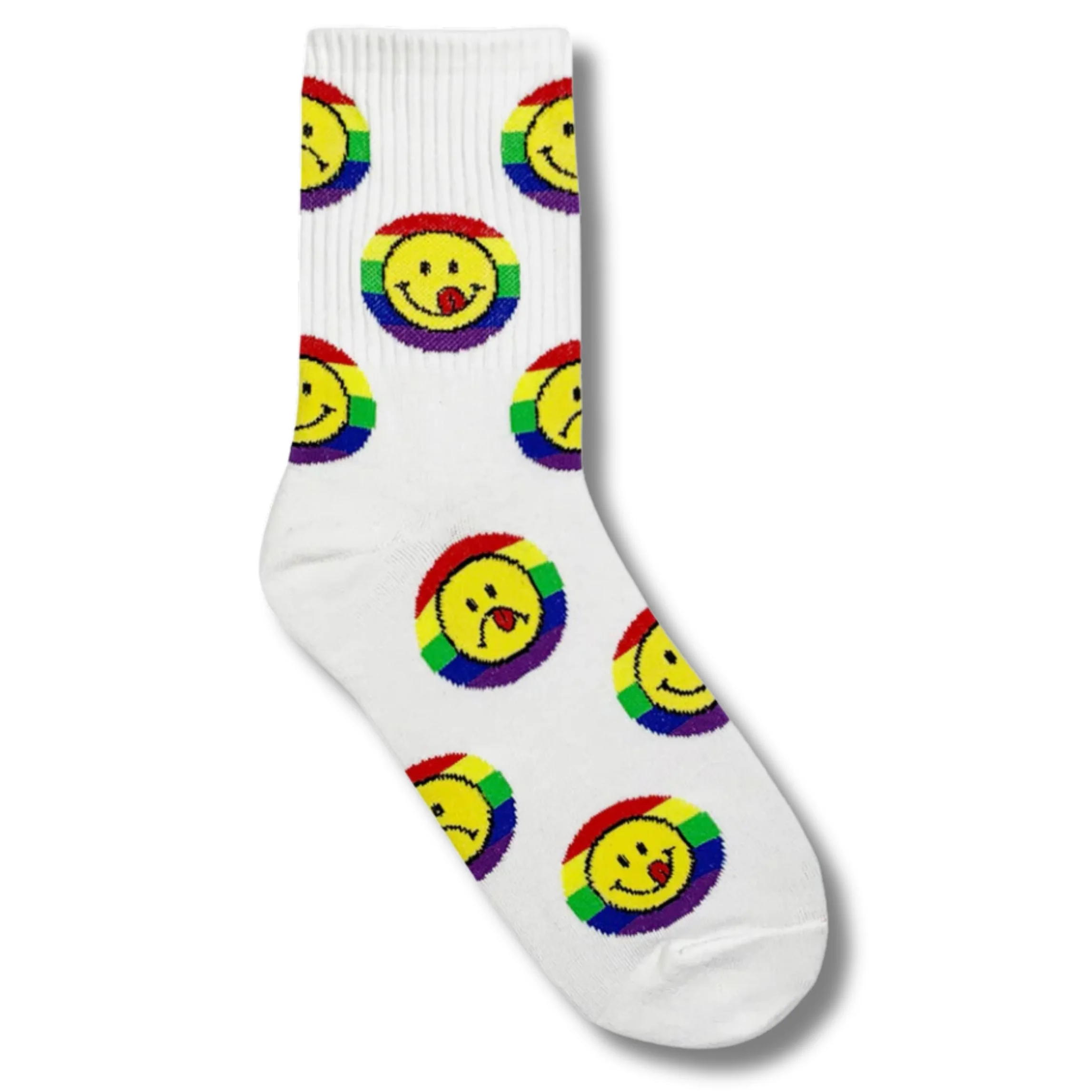 Smile Rainbow Women's Crew Socks in White | 80s Pride LGBTQ [Size 5-10] - Image 2