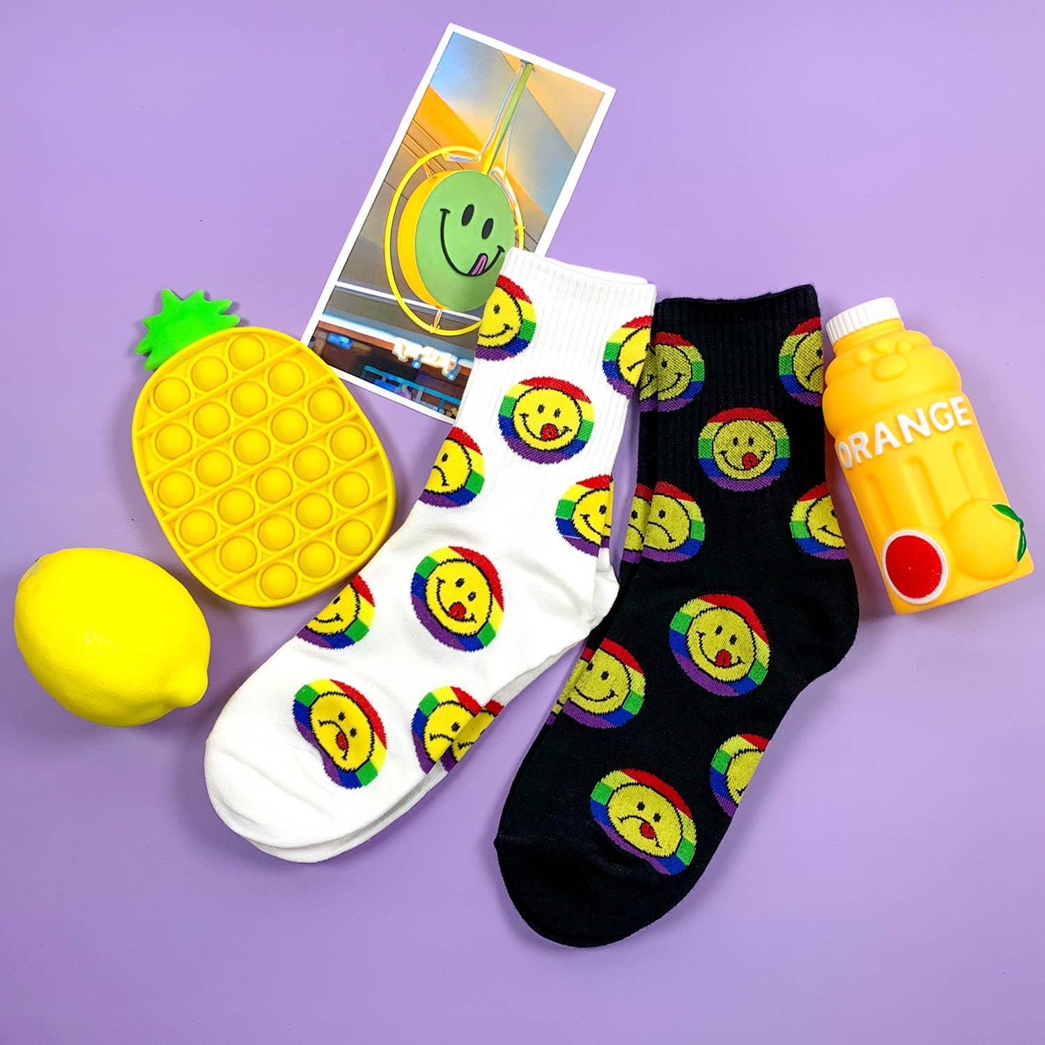 Smile Rainbow Women's Crew Socks in White | 80s Pride LGBTQ [Size 5-10] - Image 4