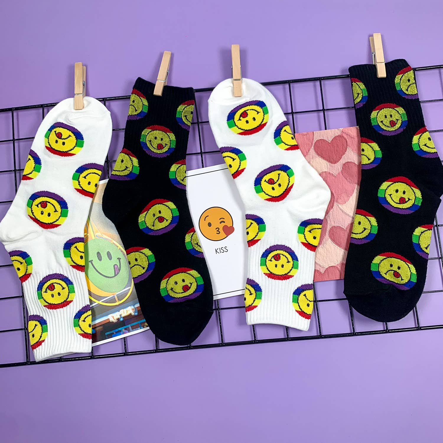 Smile Rainbow Women's Crew Socks in White | 80s Pride LGBTQ [Size 5-10] - Image 5