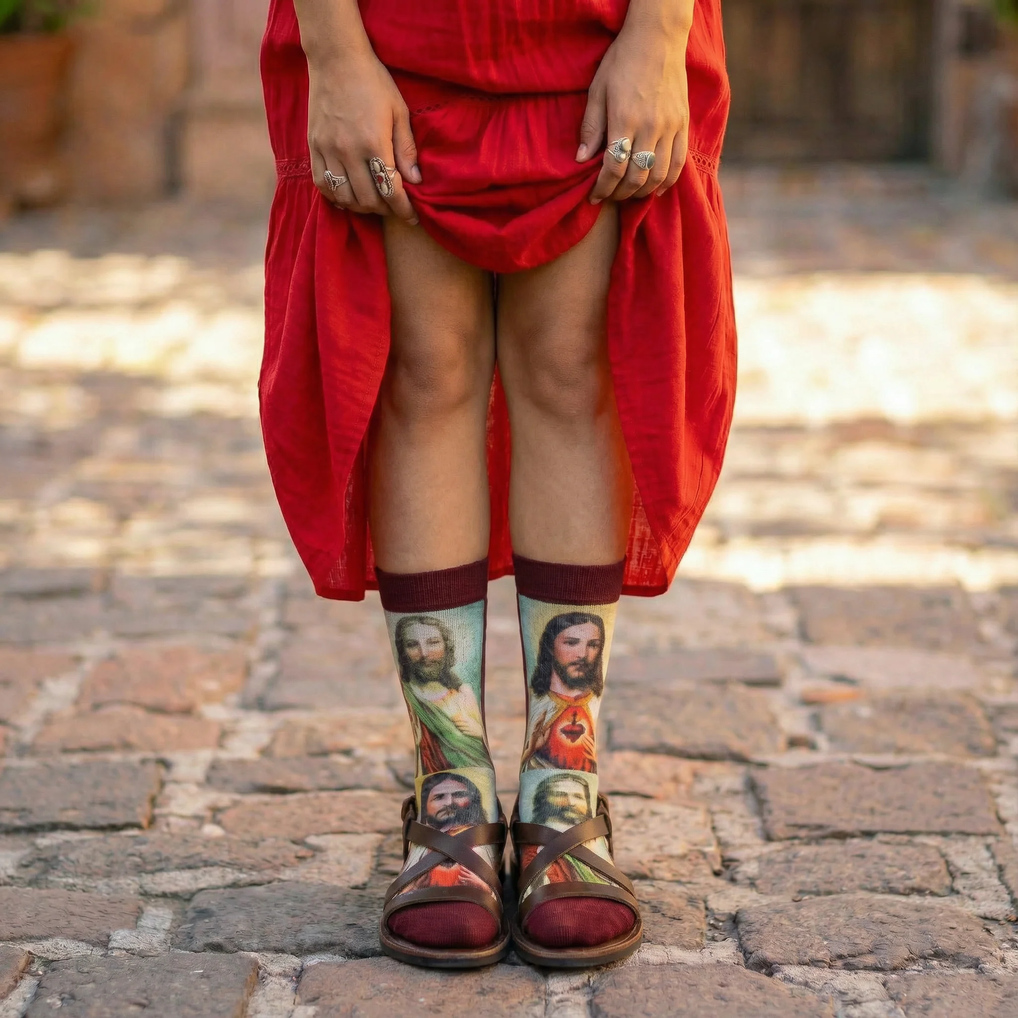 Sacred Heart Jesus Women's Socks | Religious Pattern Crew Socks - Image 5