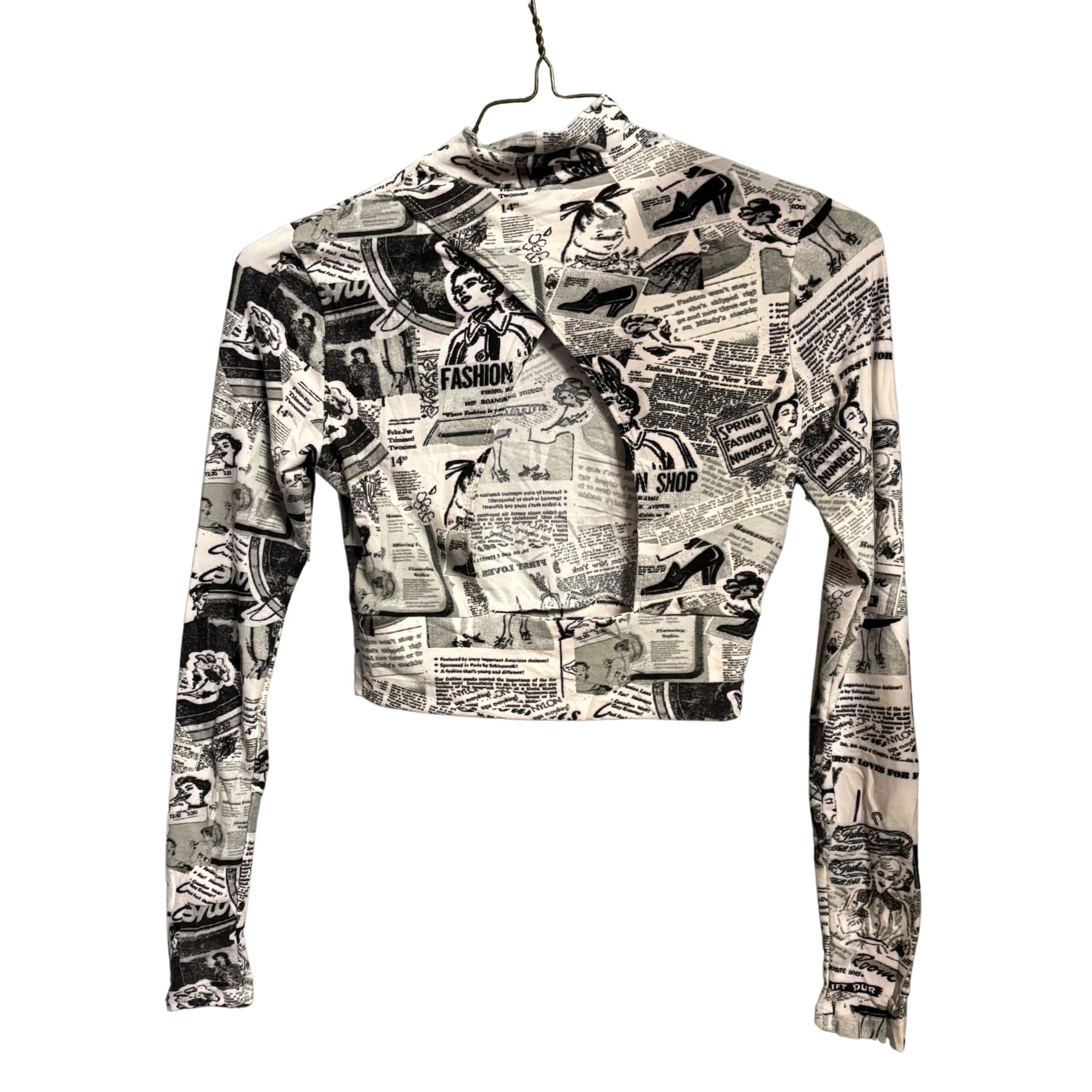 Newspaper Print Long Sleeve Mock Neck Crop Top | Trendy Fitted Graphic Top [SM–XL] - Image 11