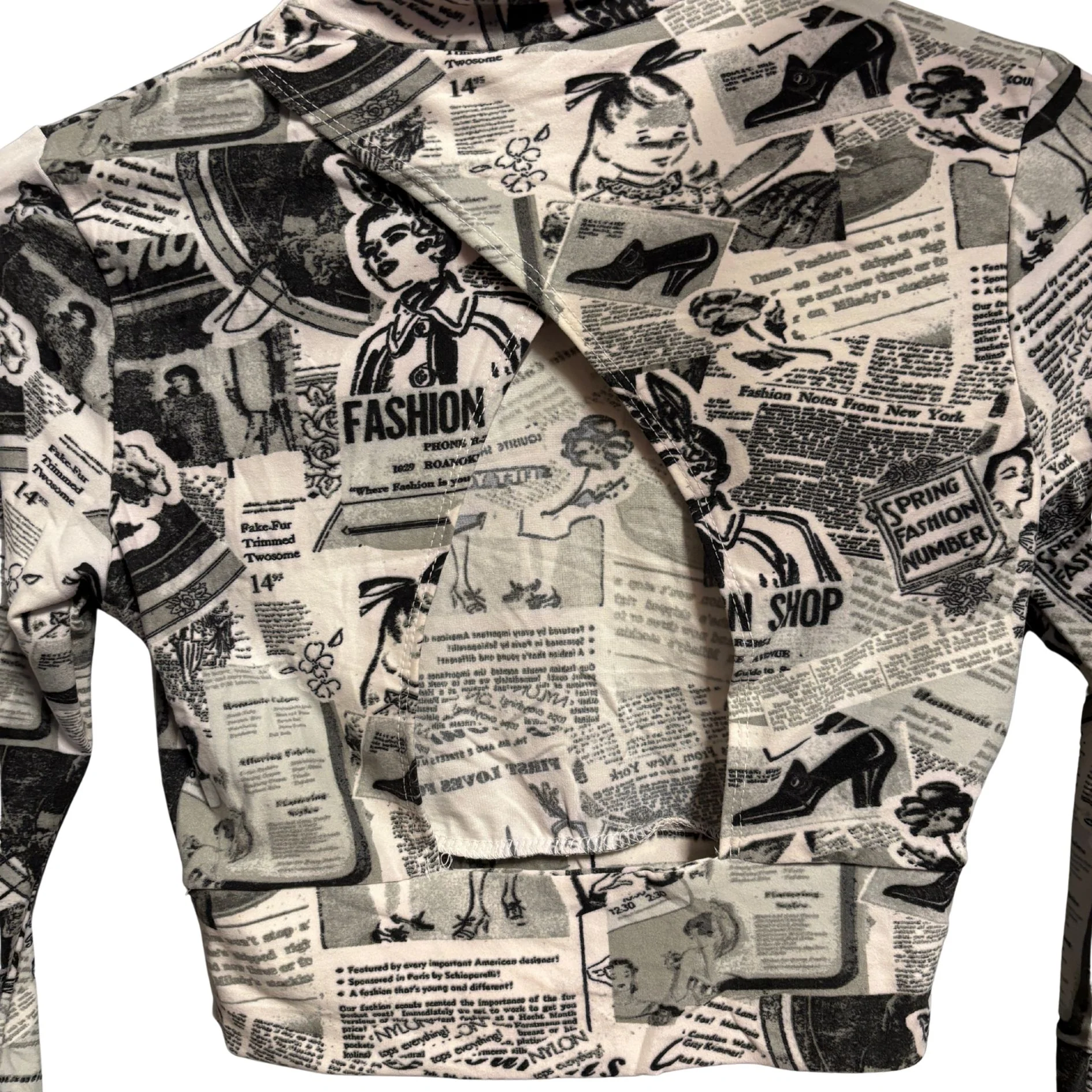 Newspaper Print Long Sleeve Mock Neck Crop Top | Trendy Fitted Graphic Top [SM–XL] - Image 7
