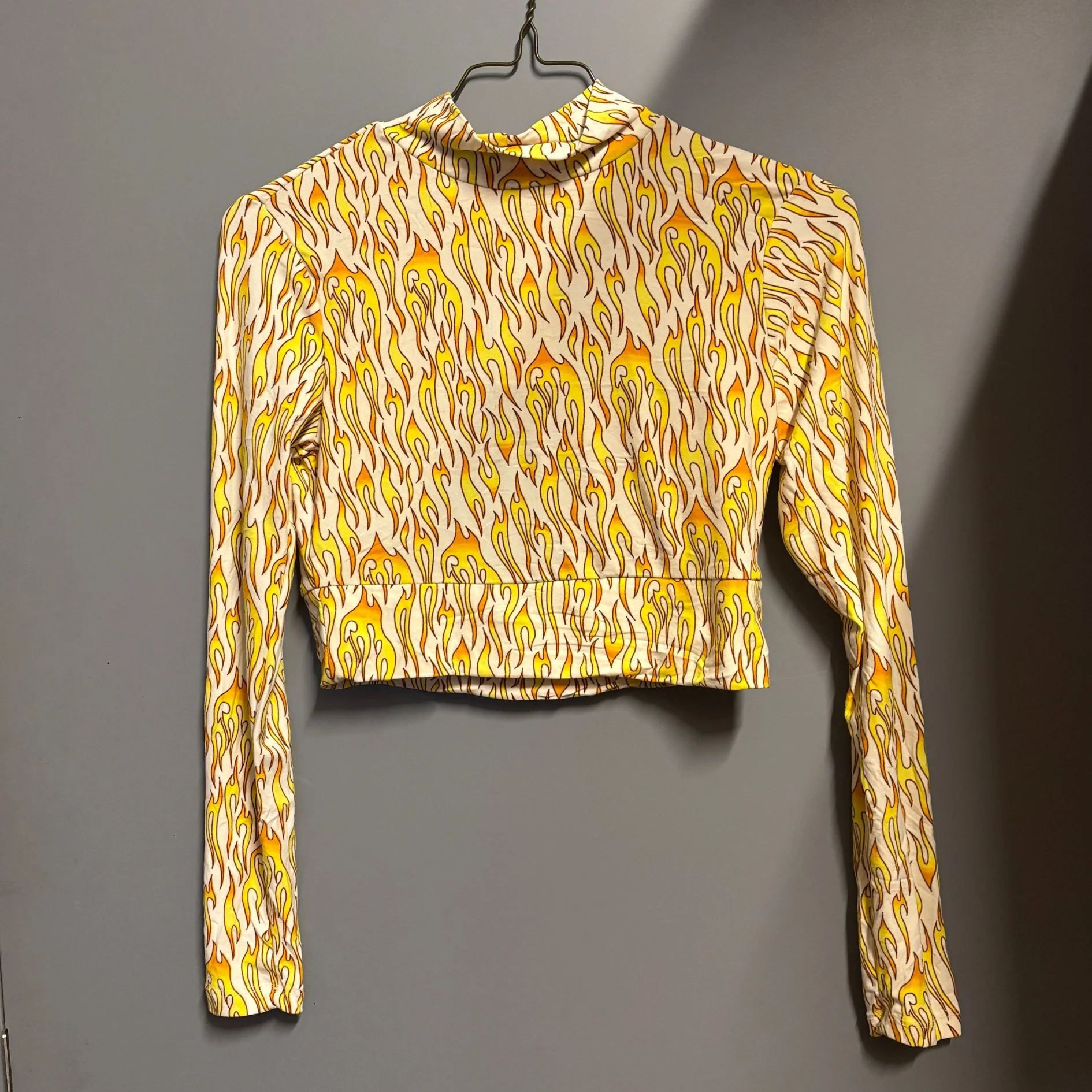 Biker Flame Mock Neck Long Sleeve Crop Top | Bold Printed Fitted Top [Sizes S–XL] - Image 4