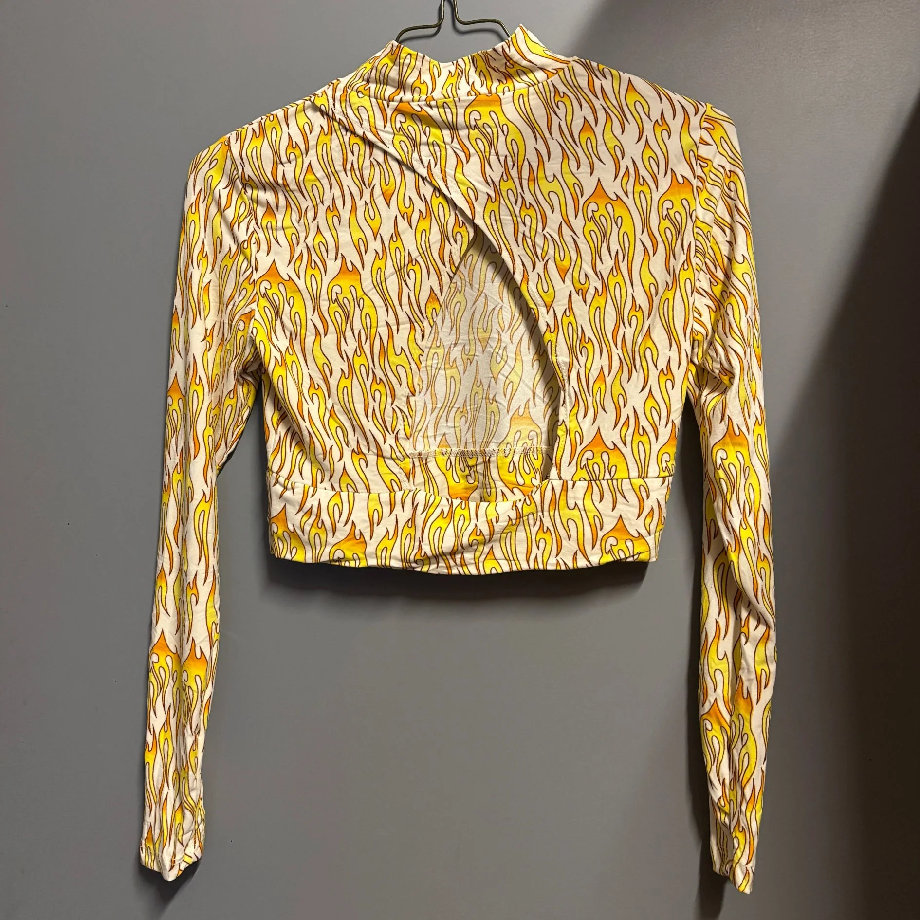 Biker Flame Mock Neck Long Sleeve Crop Top | Bold Printed Fitted Top [Sizes S–XL] - Image 5