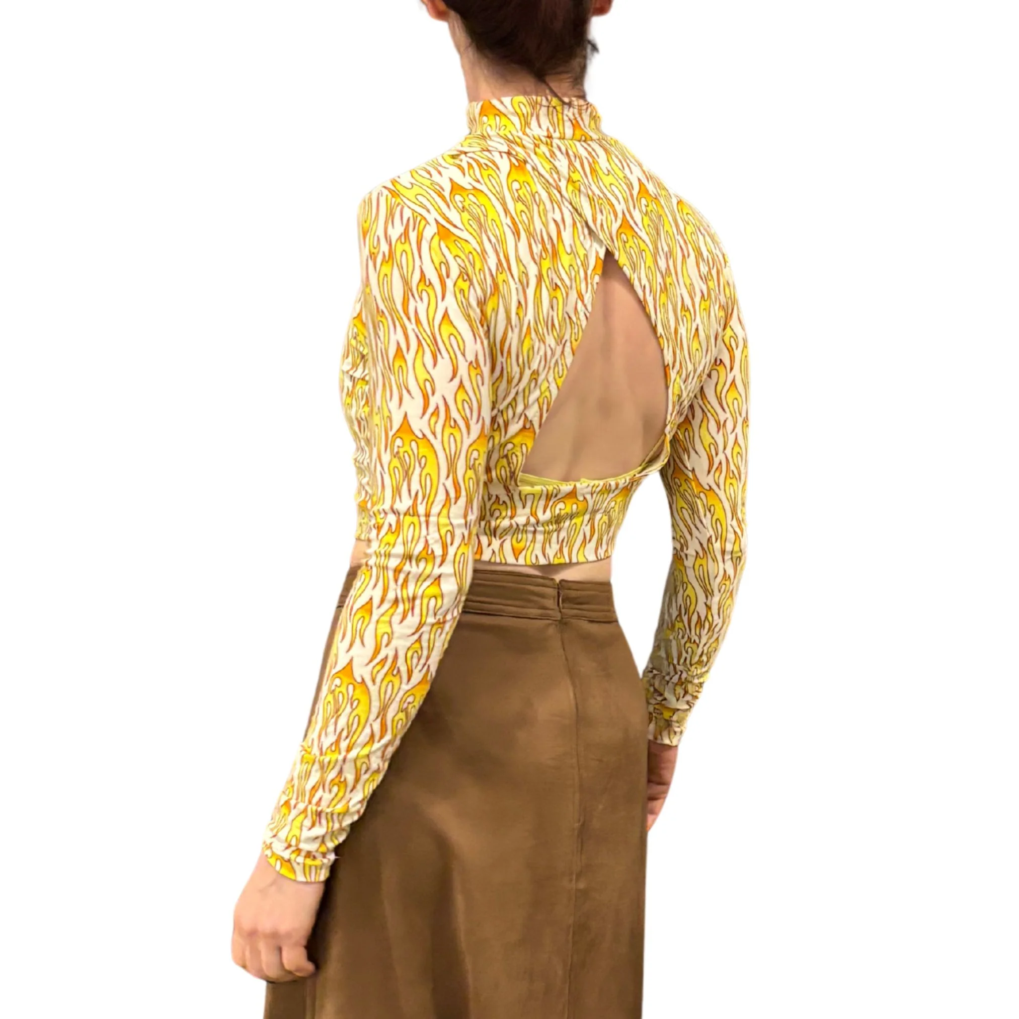 Biker Flame Mock Neck Long Sleeve Crop Top | Bold Printed Fitted Top [Sizes S–XL] - Image 6