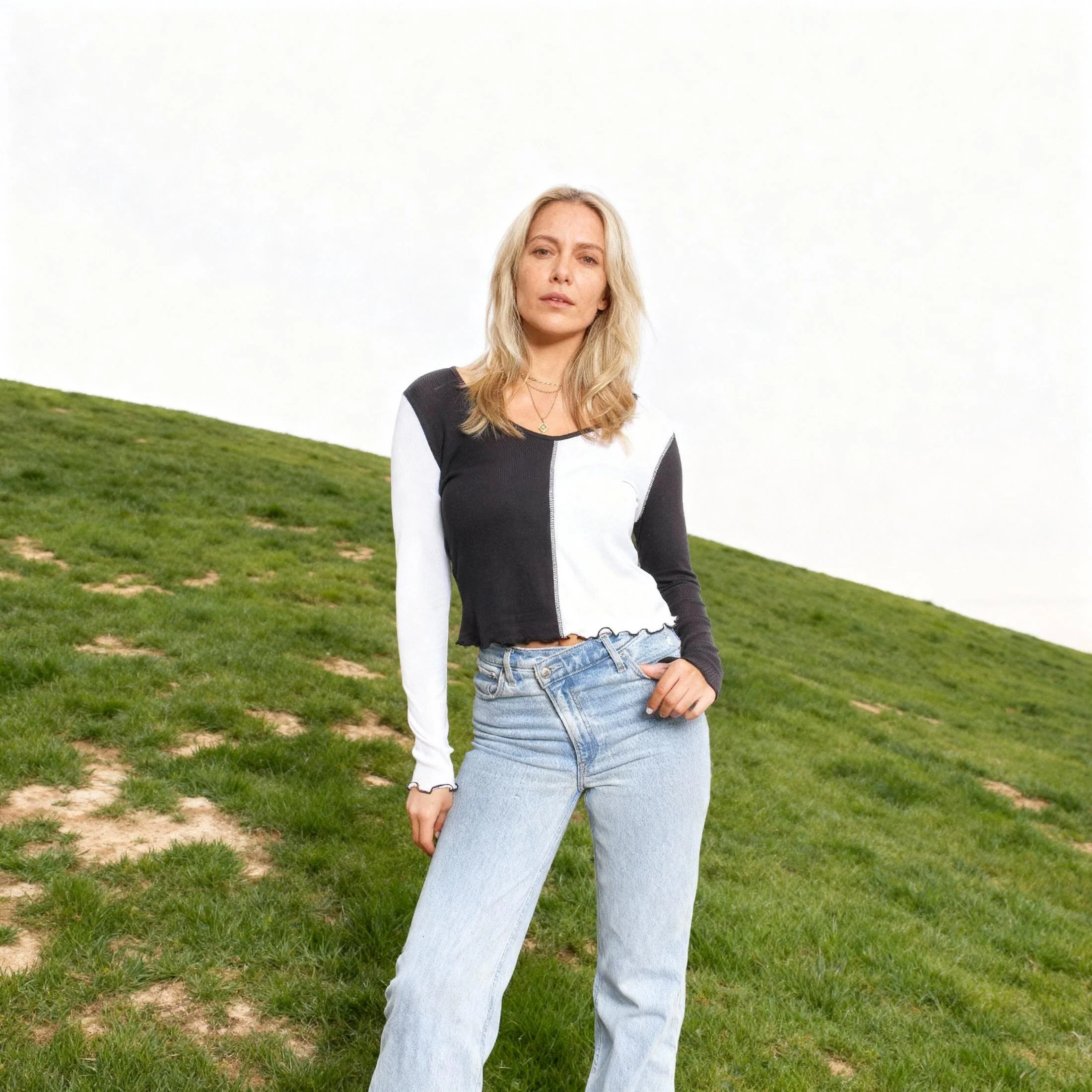 Black & White Cookie Two-Toned Scoop Neck Long Sleeve Top  | Trendy Cropped Fitted Contrast Top [Sizes SM–XL] - Image 10