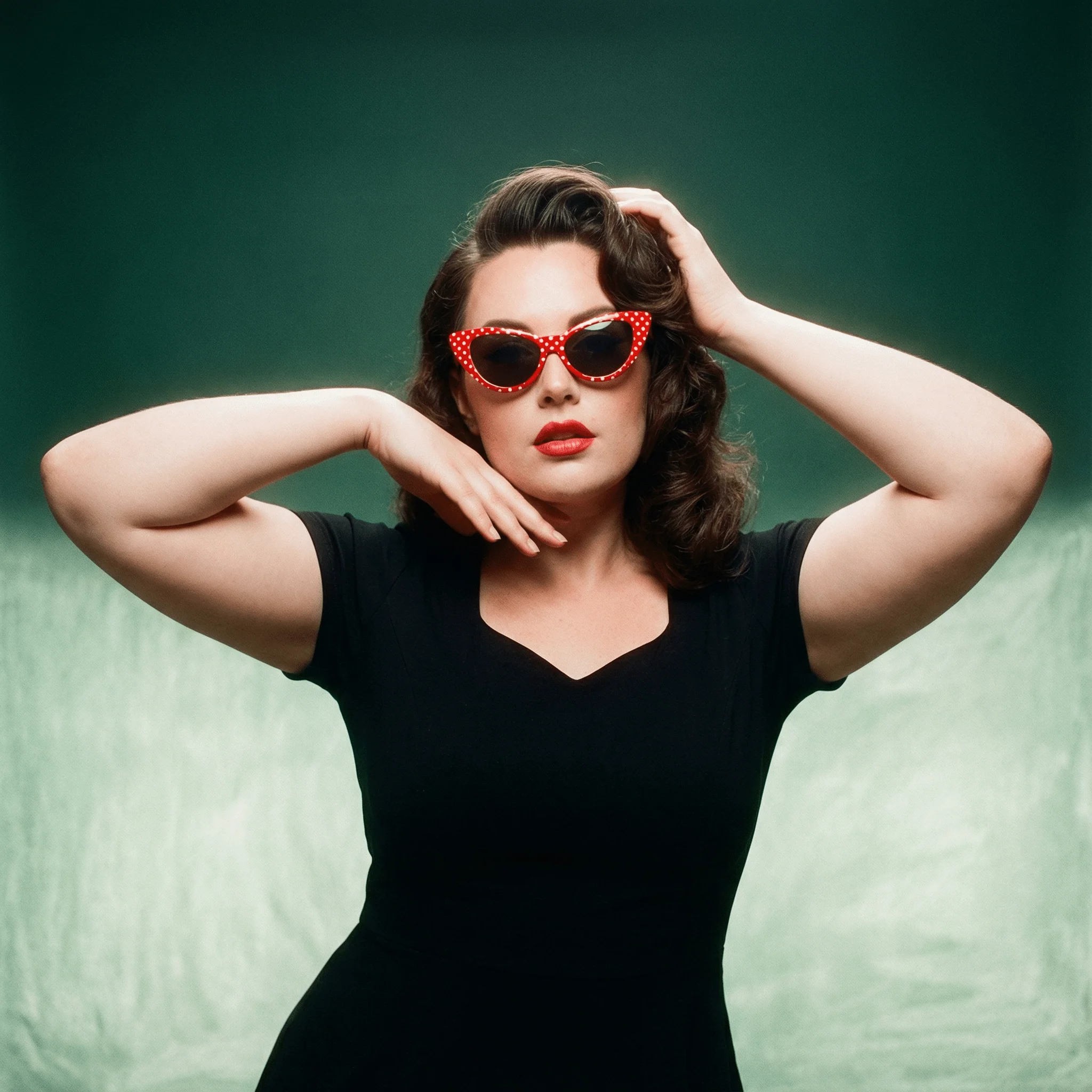 Women's Retro Rockabilly Polka Dot Cat Eye Sunglasses - Image 2