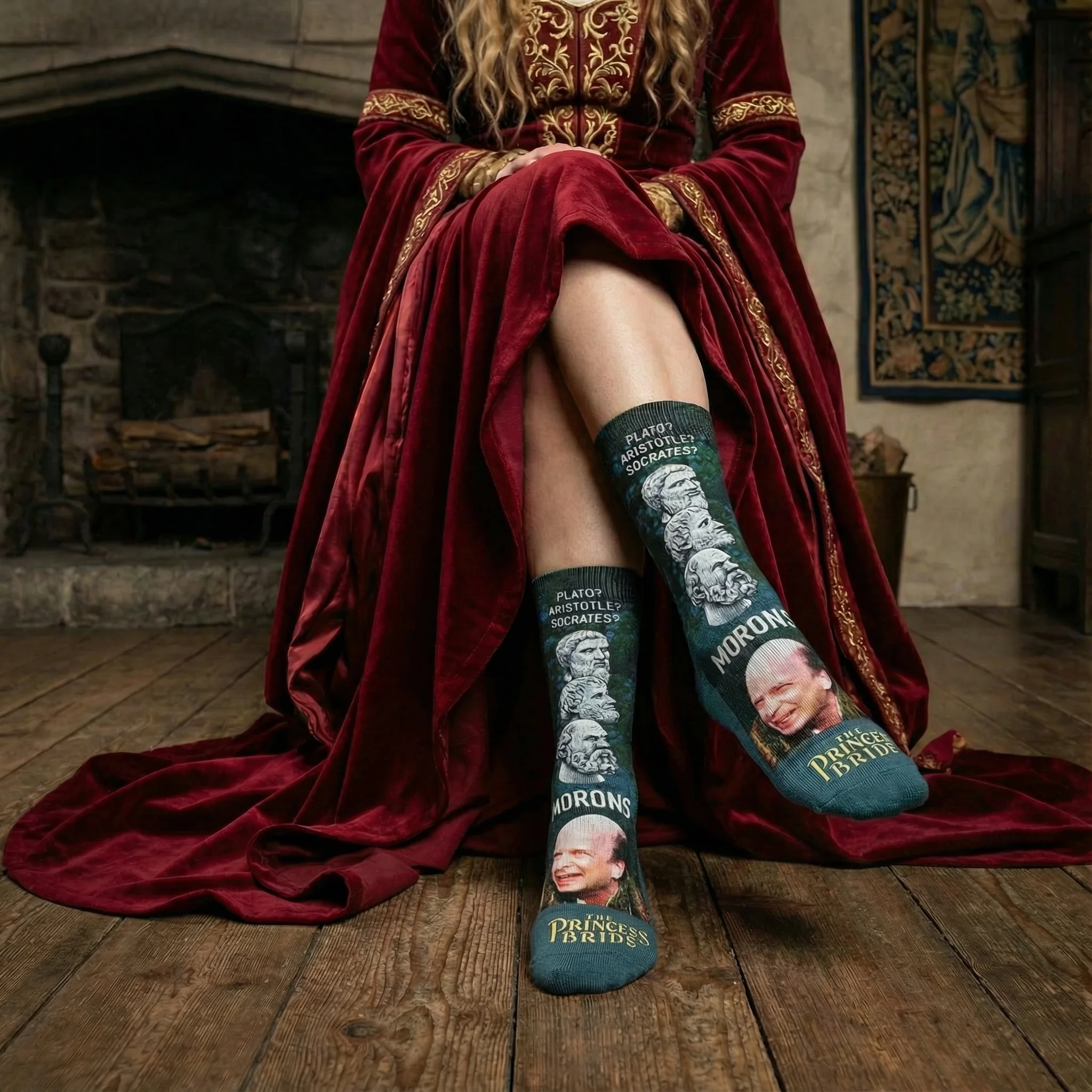 The Princess Bride “Morons” Women's Socks in Green | Vizzini’s Quote Crew Socks