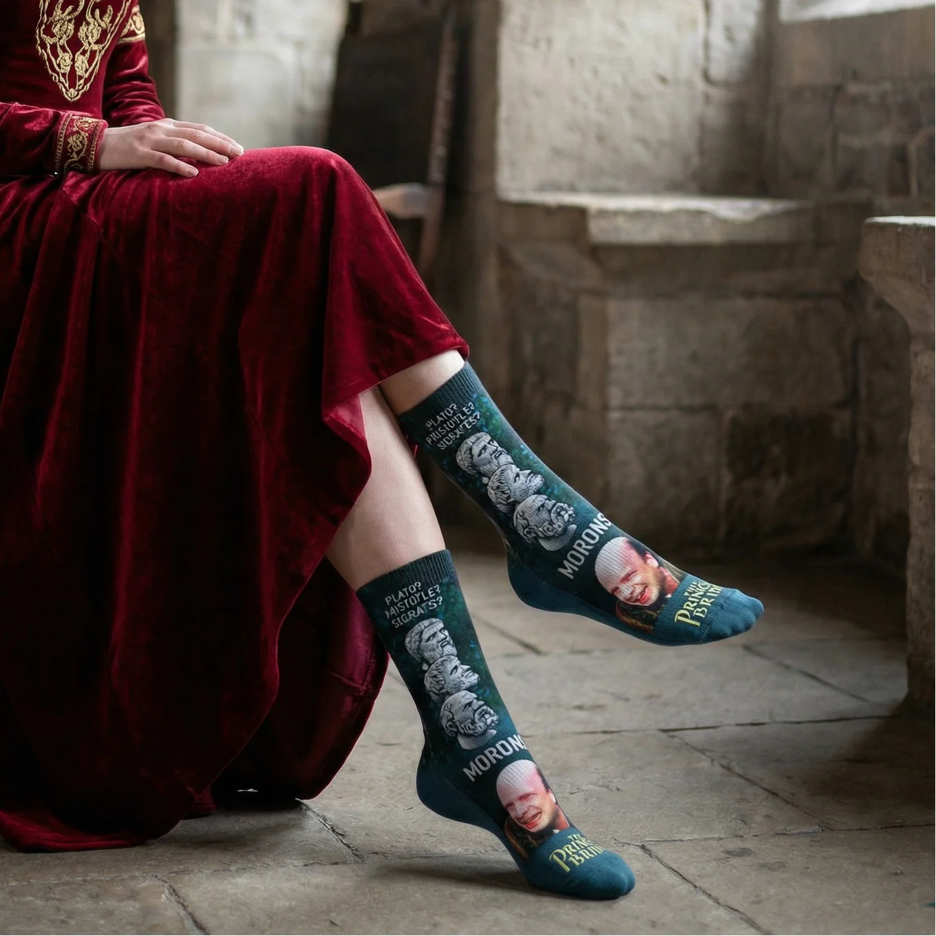 The Princess Bride “Morons” Women's Socks in Green | Vizzini’s Quote Crew Socks - Image 5