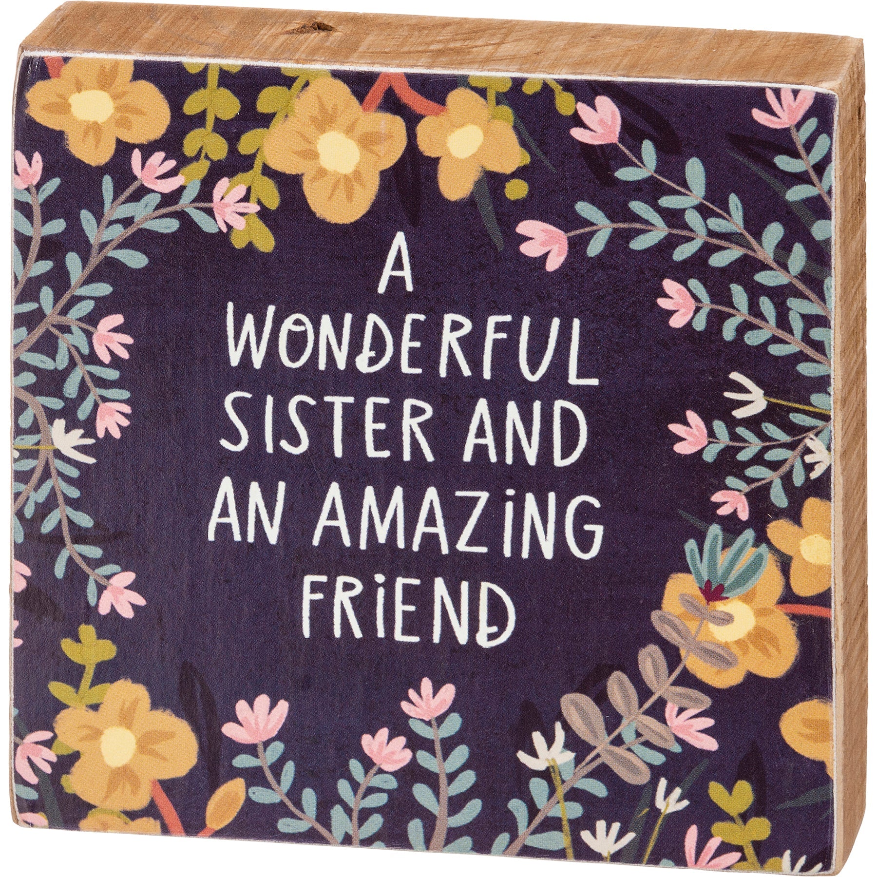 Wonderful Sister And Amazing Friend Block Sign | Square Wall Desk Art Display | 4" x 4" - Image 2