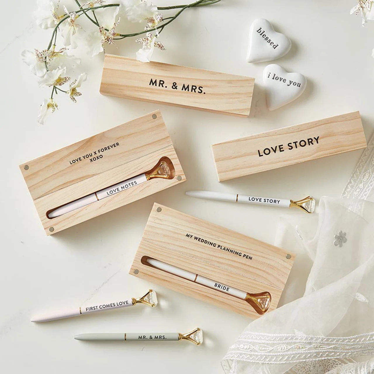 Wood Box with Gem Pen Set | Refillable Ballpoint in Pinewood Gift Box - Image 2