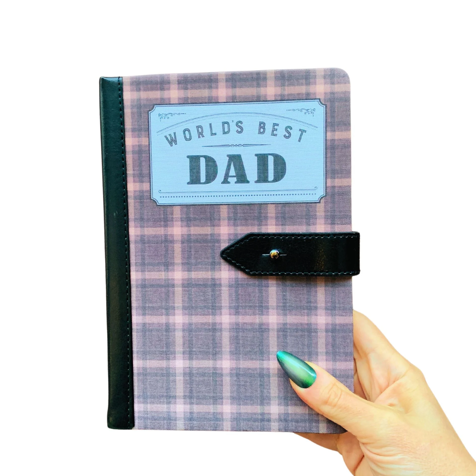 World's Best Dad Strap Journal | Gifts for Him | Plaid Vegan Leather Bound - Image 2