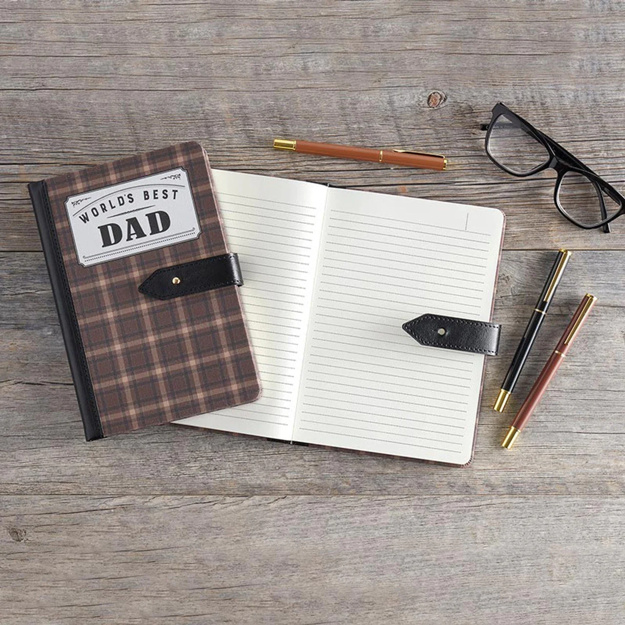 World's Best Dad Strap Journal | Gifts for Him | Plaid Vegan Leather Bound - Image 3