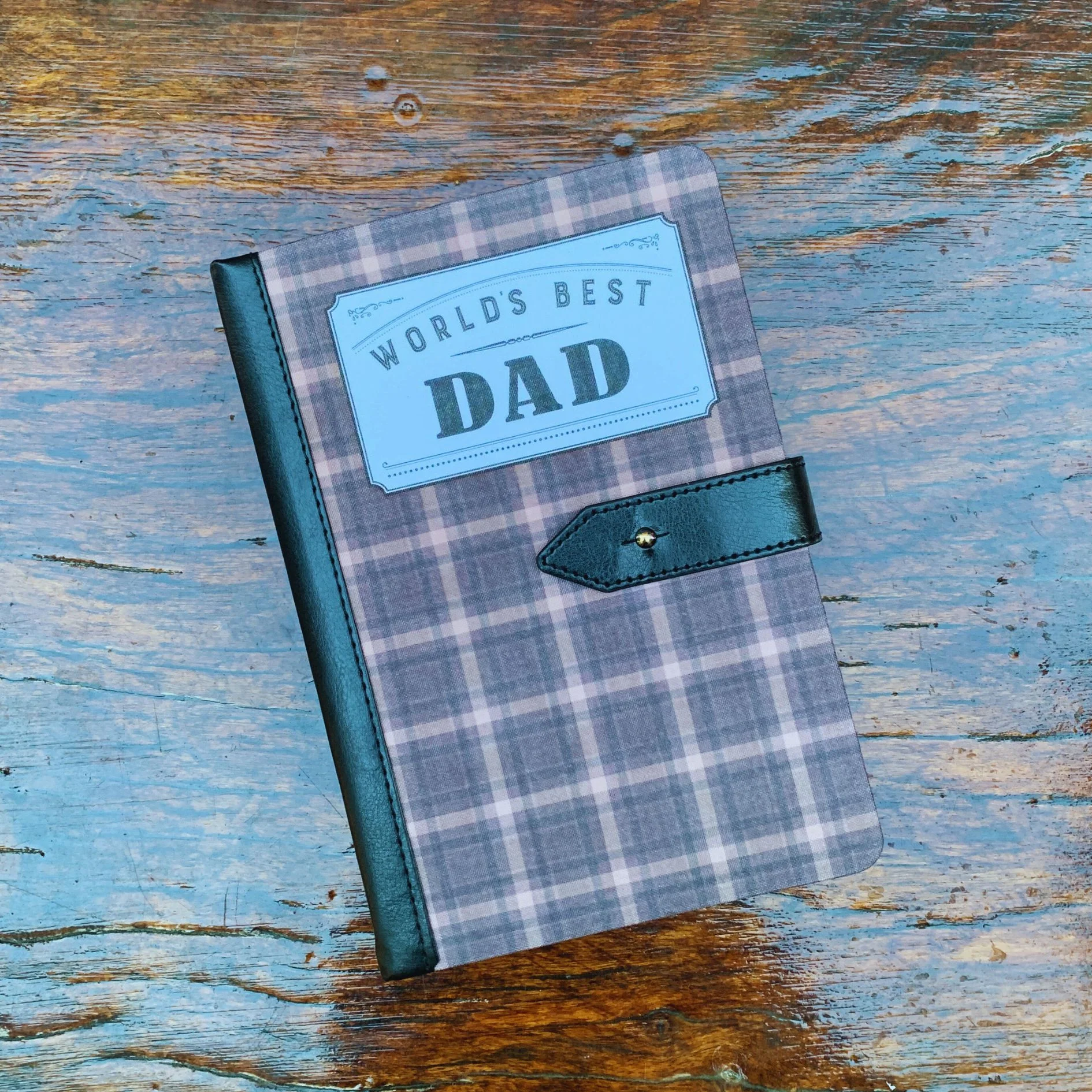 World's Best Dad Strap Journal | Gifts for Him | Plaid Vegan Leather Bound - Image 5