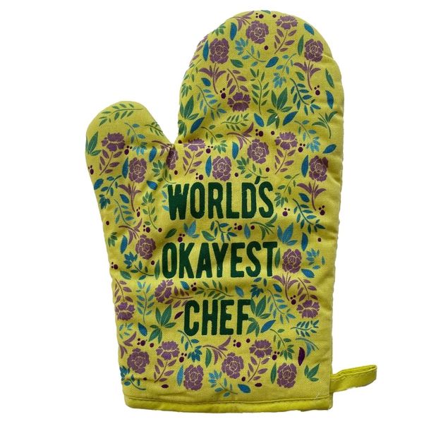 World's Okayest Chef Oven Mitt in Yellow | Funny Pot Holder