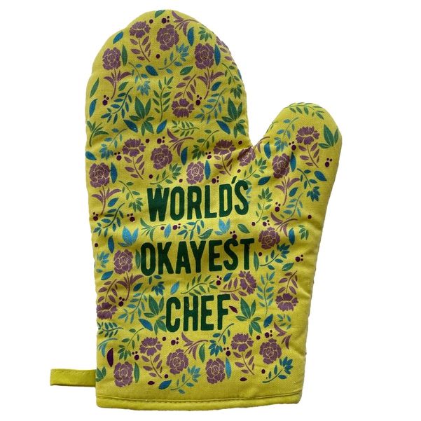 World's Okayest Chef Oven Mitt in Yellow | Funny Pot Holder - Image 3