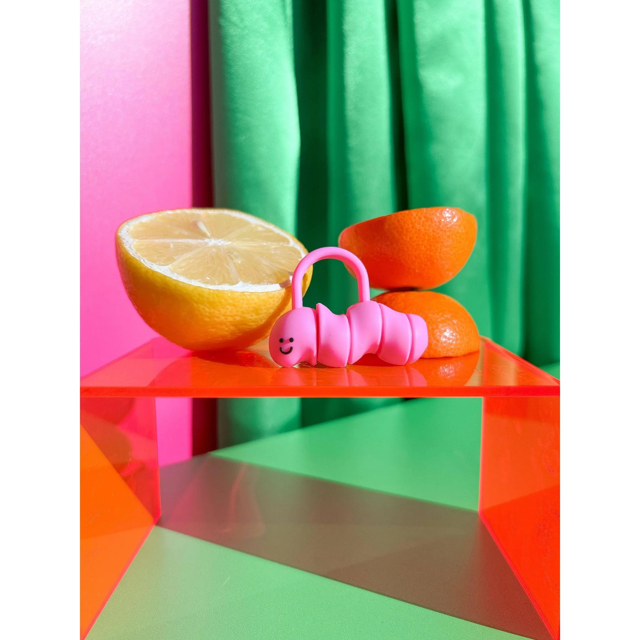 Worm Straw Cover in Pink | Cute Silicone Straw Topper - Image 4