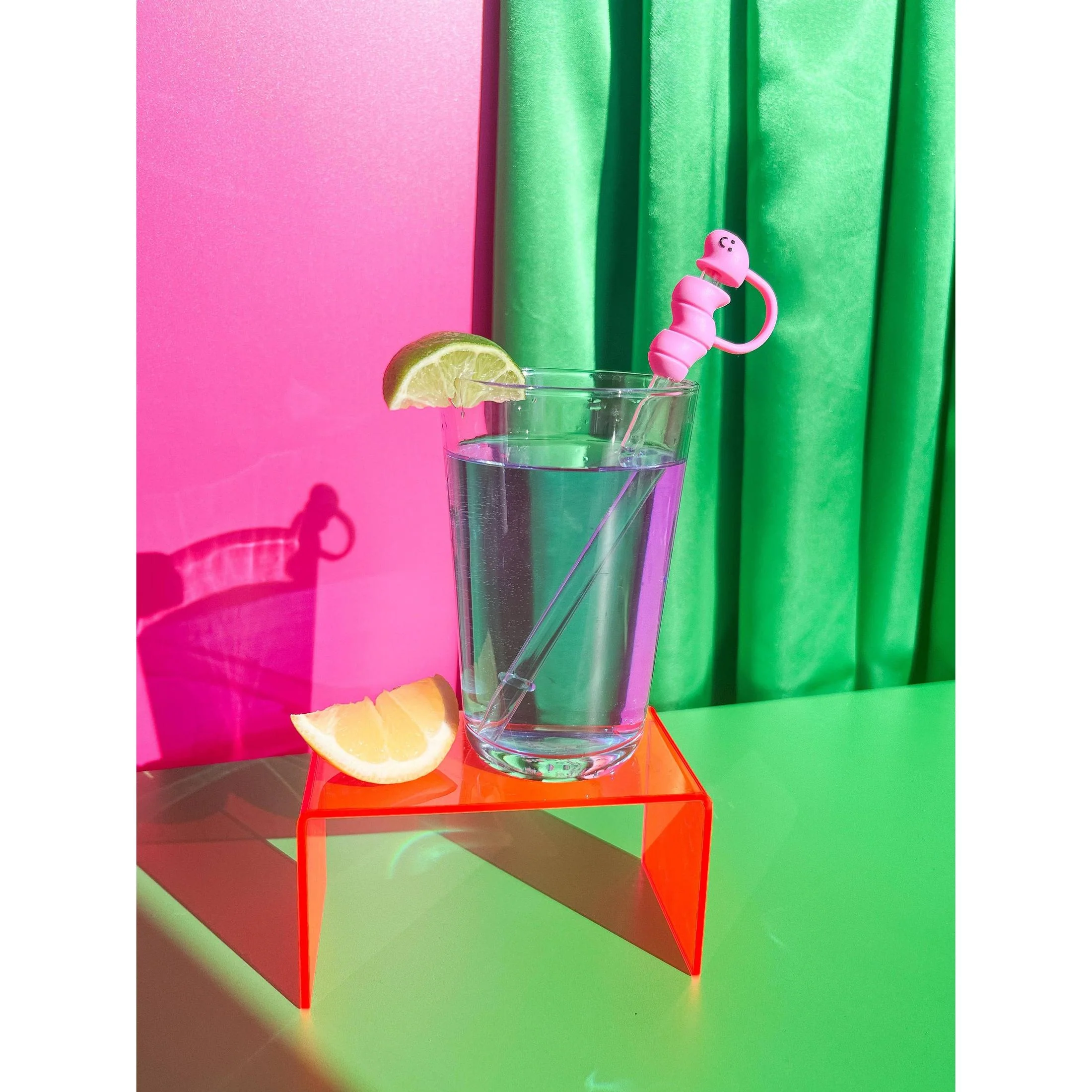Worm Straw Cover in Pink | Cute Silicone Straw Topper - Image 5