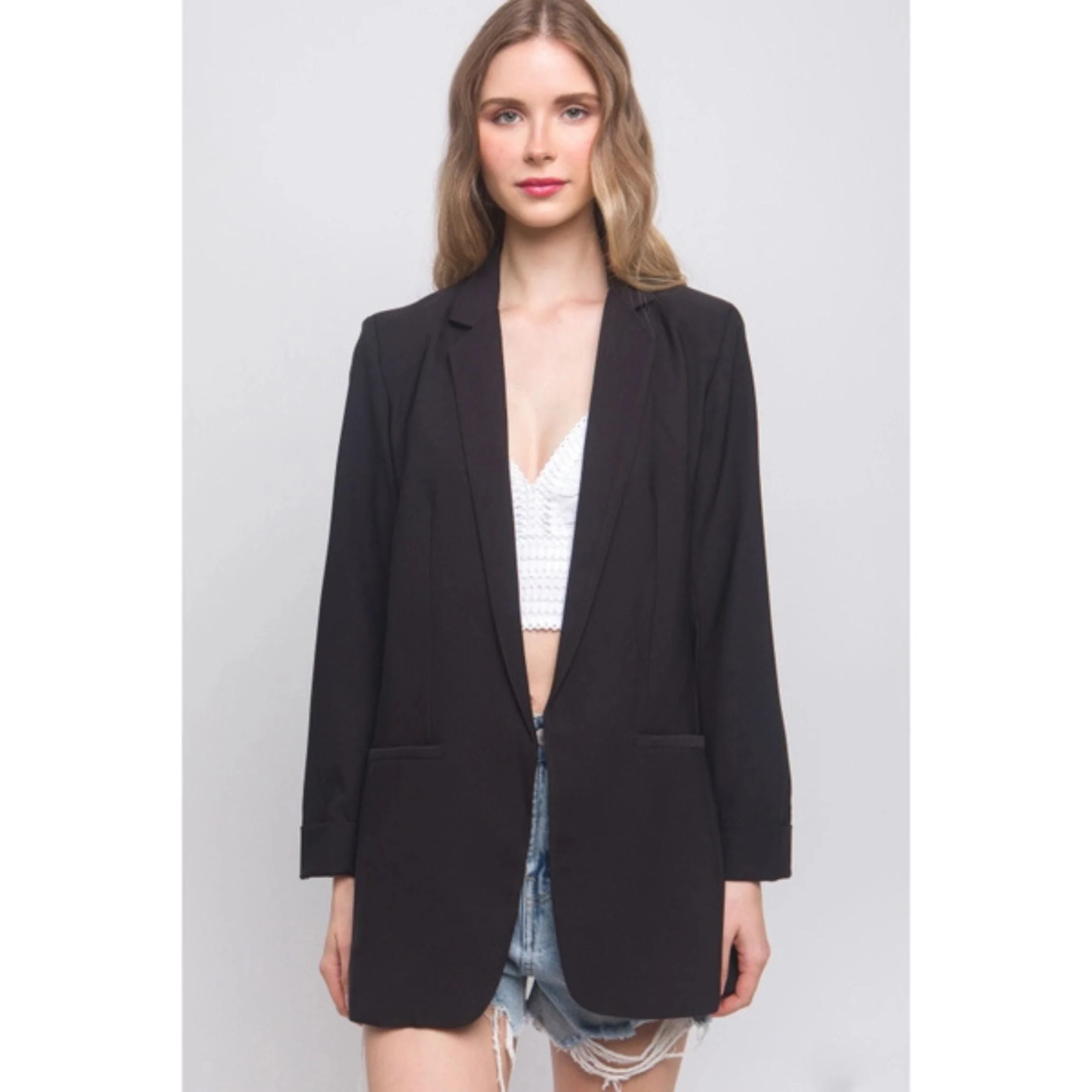 Woven Solid Vertigo Blazer in Black [Size L-XL Remaining]