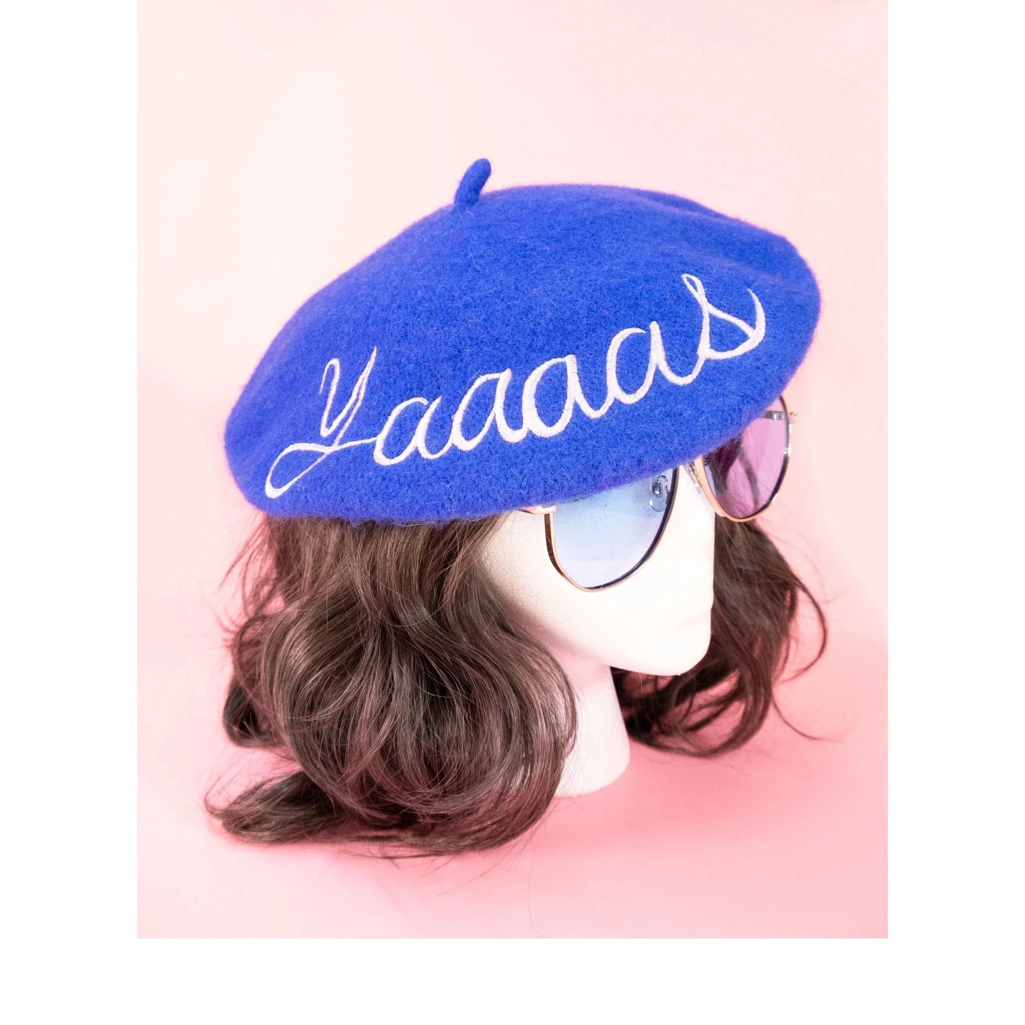 Yaaaas Embroidered Beret in Blue - Image 2