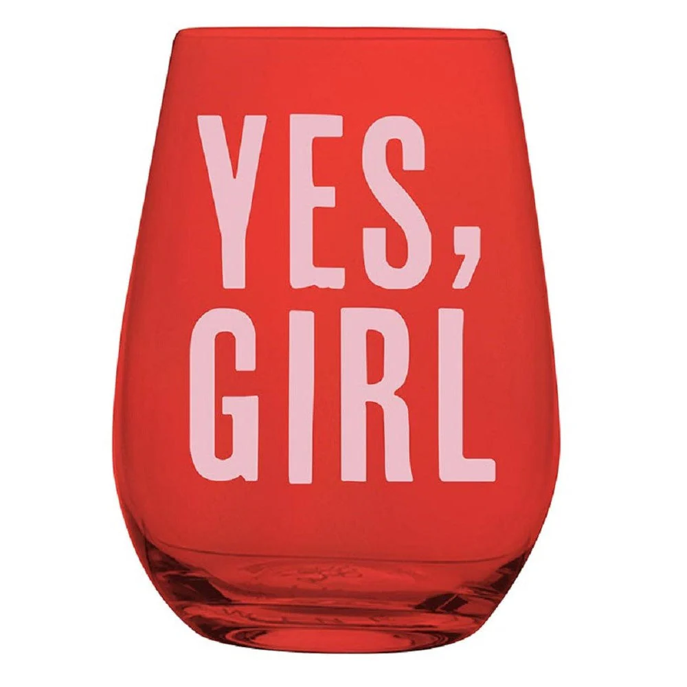 Yes, Girl Stemless Wine Glass in Red and Pink | 20 Oz. - Image 3
