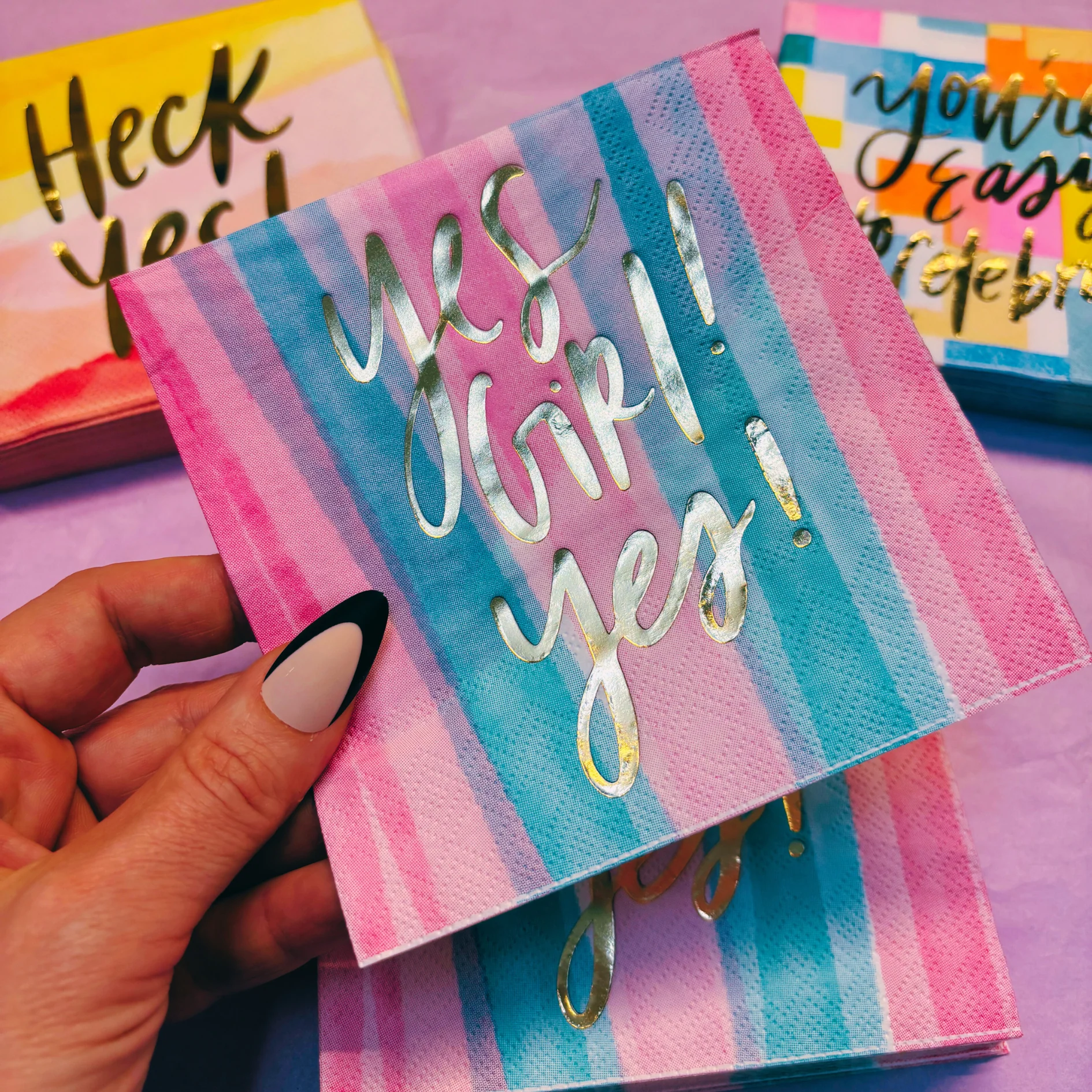 Yes Girl Yes Beverage Napkins in Watercolor Design | Multicolor Cocktail Party Paper Napkin | 5" x 5" - Image 10
