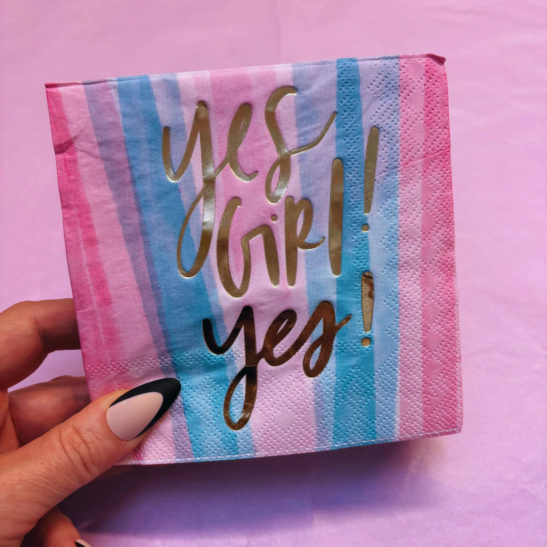 Yes Girl Yes Beverage Napkins in Watercolor Design | Multicolor Cocktail Party Paper Napkin | 5" x 5" - Image 2