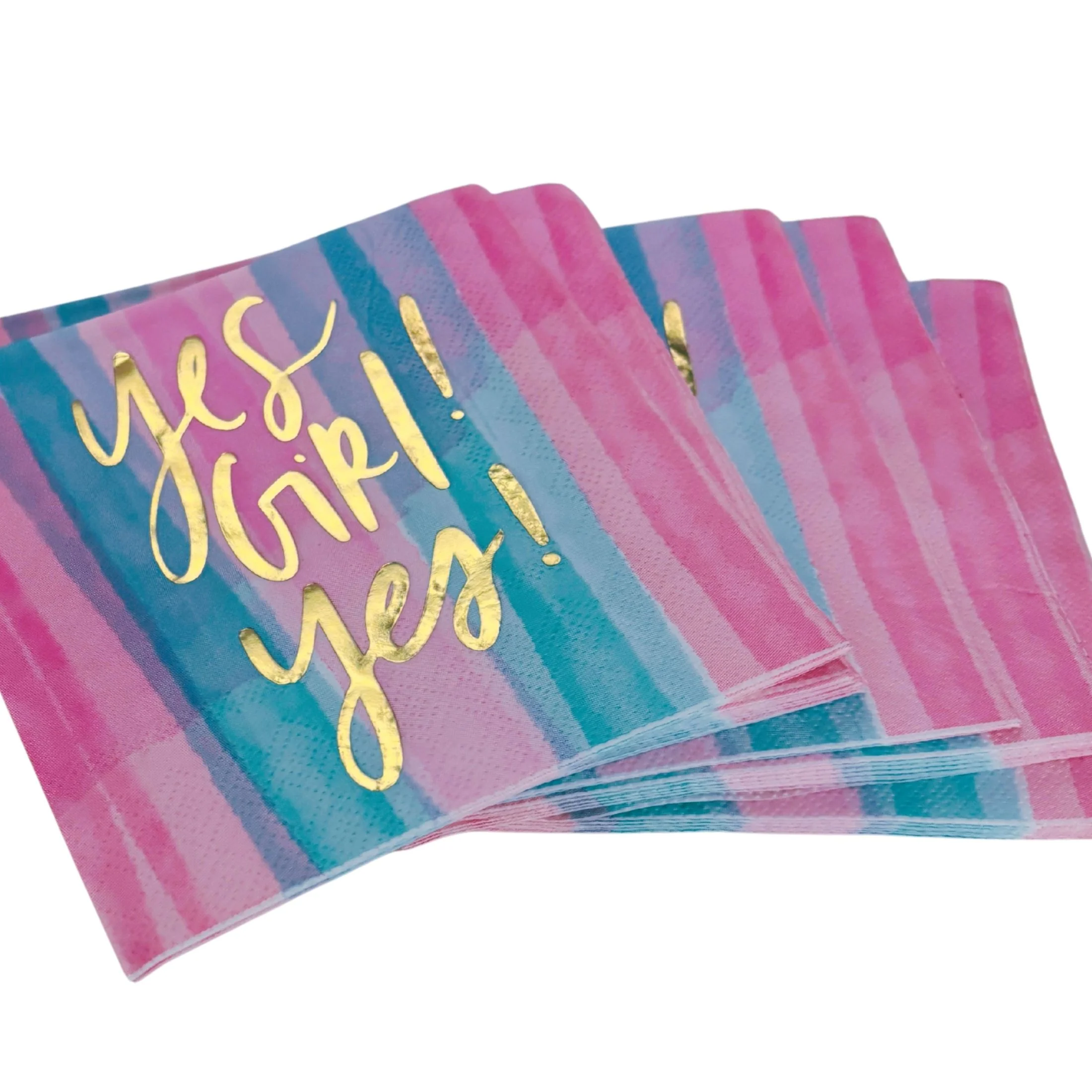 Yes Girl Yes Beverage Napkins in Watercolor Design | Multicolor Cocktail Party Paper Napkin | 5" x 5" - Image 4