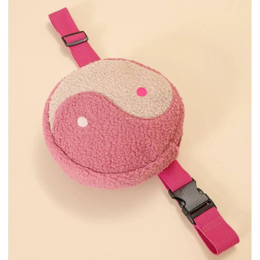 Yin Yang Crossbody Bag in Pink Plush | Crossbody Purse with Hot Pink Strap - Image 2