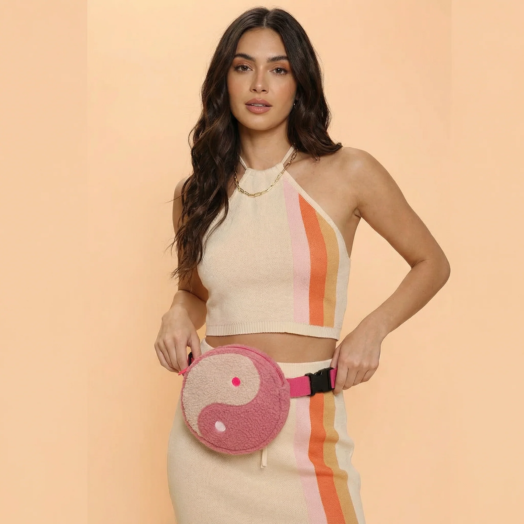 Yin Yang Crossbody Bag in Pink Plush | Crossbody Purse with Hot Pink Strap - Image 6