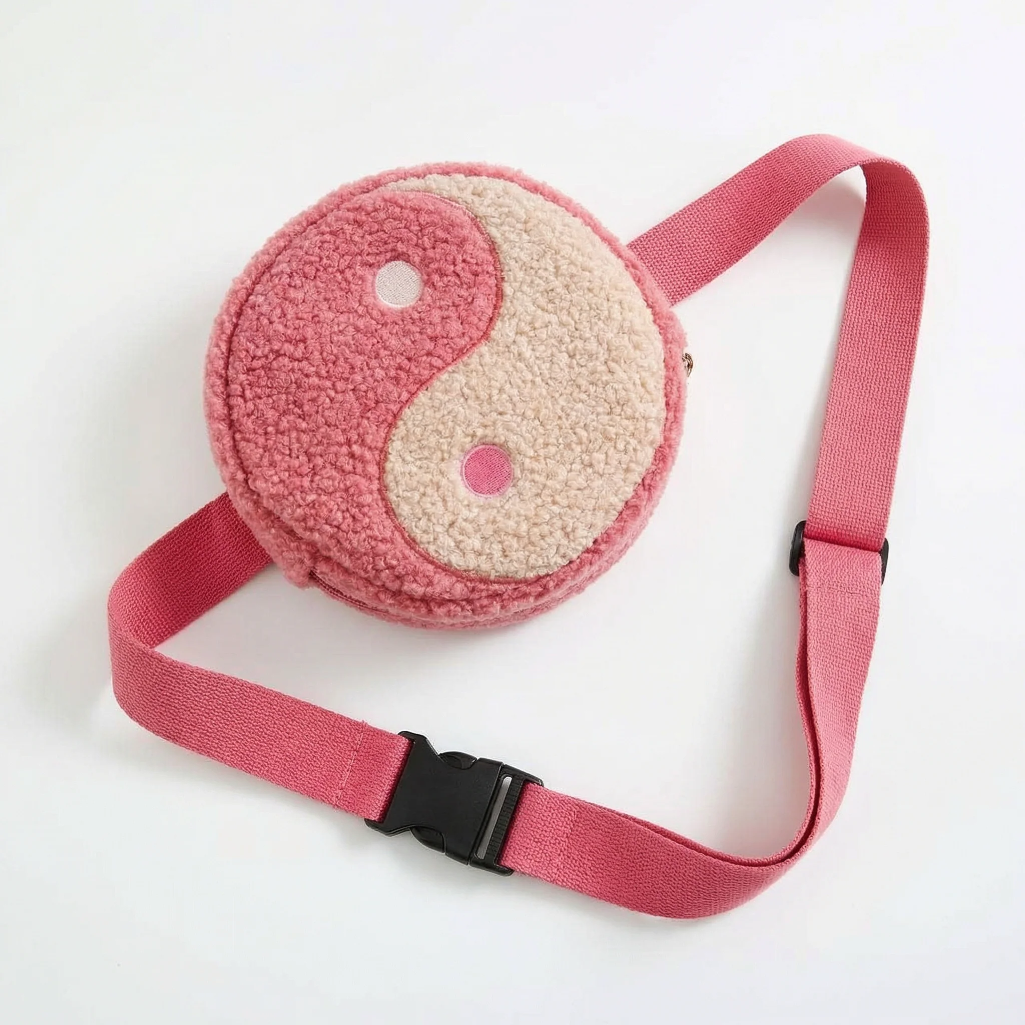 Yin Yang Crossbody Bag in Pink Plush | Crossbody Purse with Hot Pink Strap - Image 8