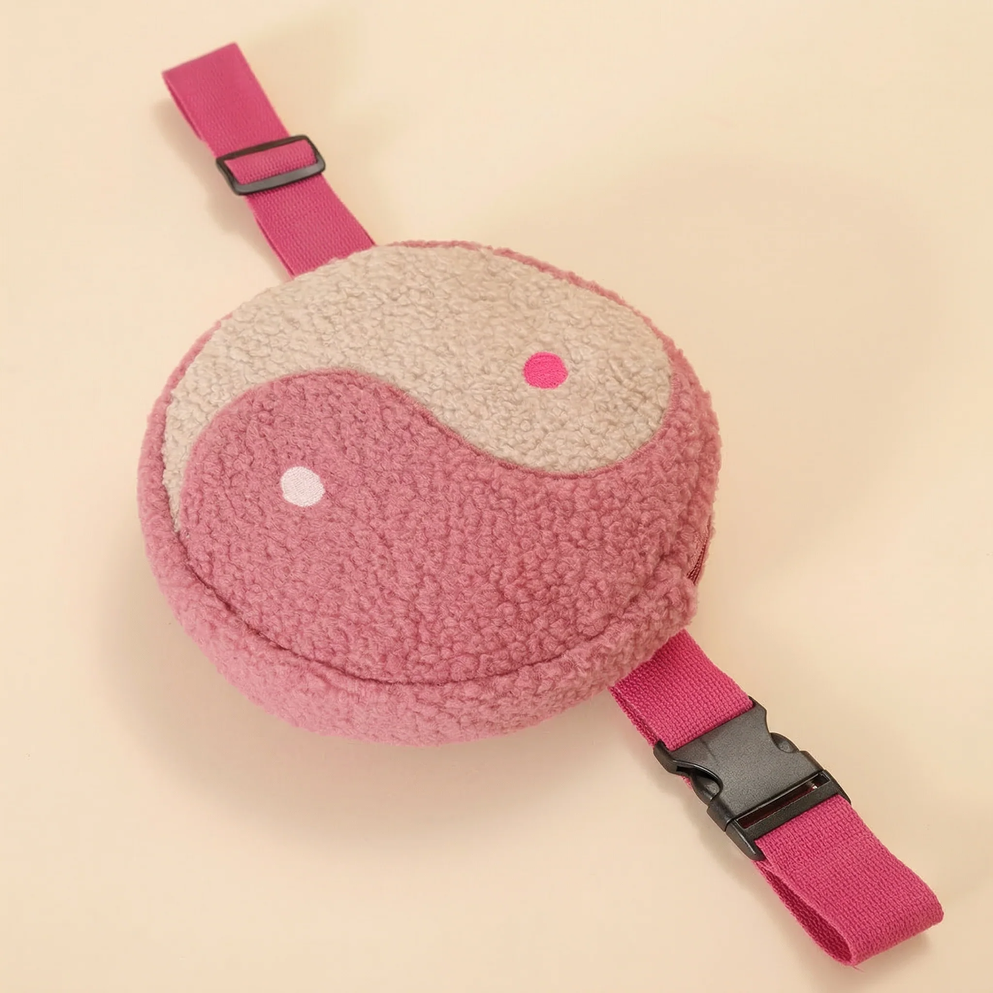 Yin Yang Crossbody Bag in Pink Plush | Crossbody Purse with Hot Pink Strap - Image 9