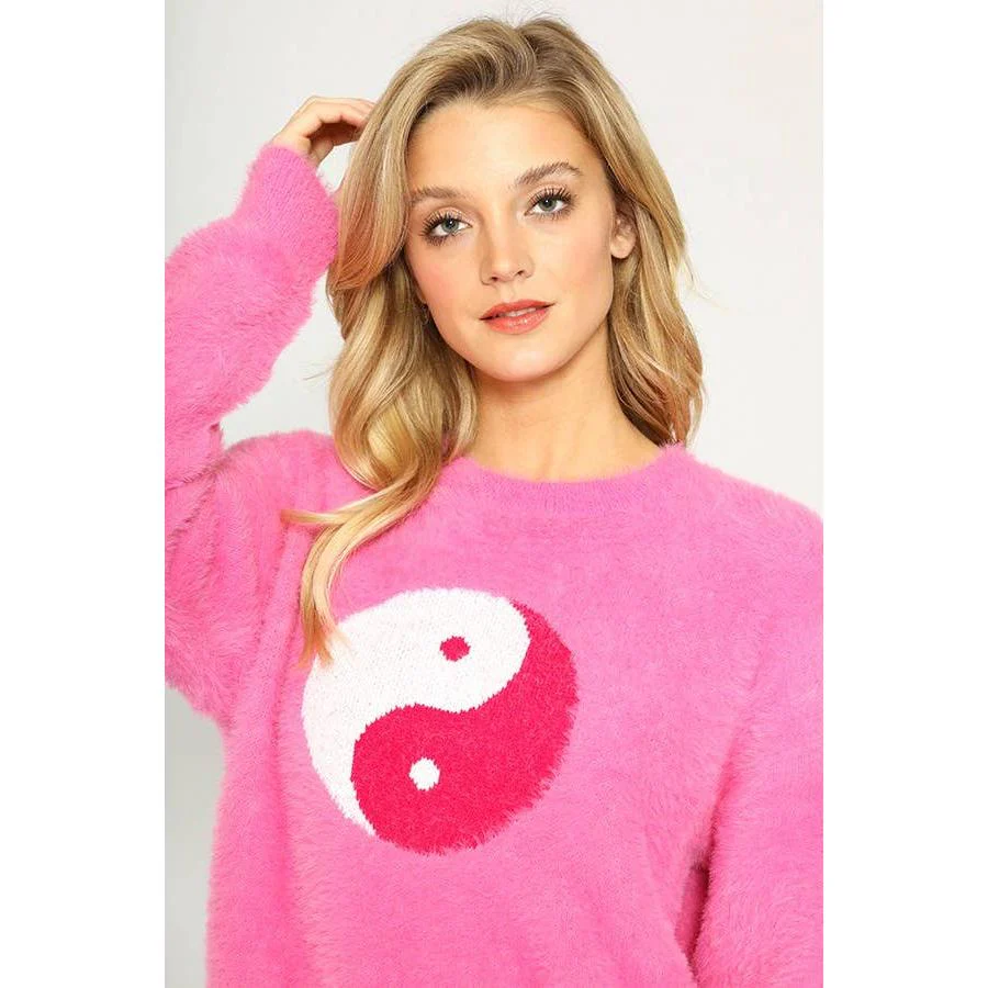 Yin Yang Fuzzy Sweater | Hot Pink 90’s Inspired Knit Pullover [SM–XL] - Image 4