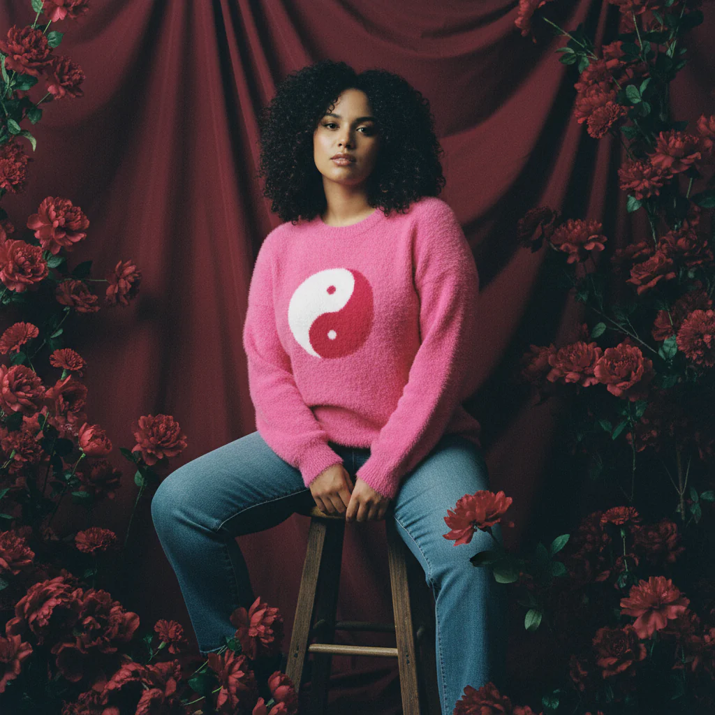 Yin Yang Fuzzy Sweater | Hot Pink 90’s Inspired Knit Pullover [SM–XL] - Image 5