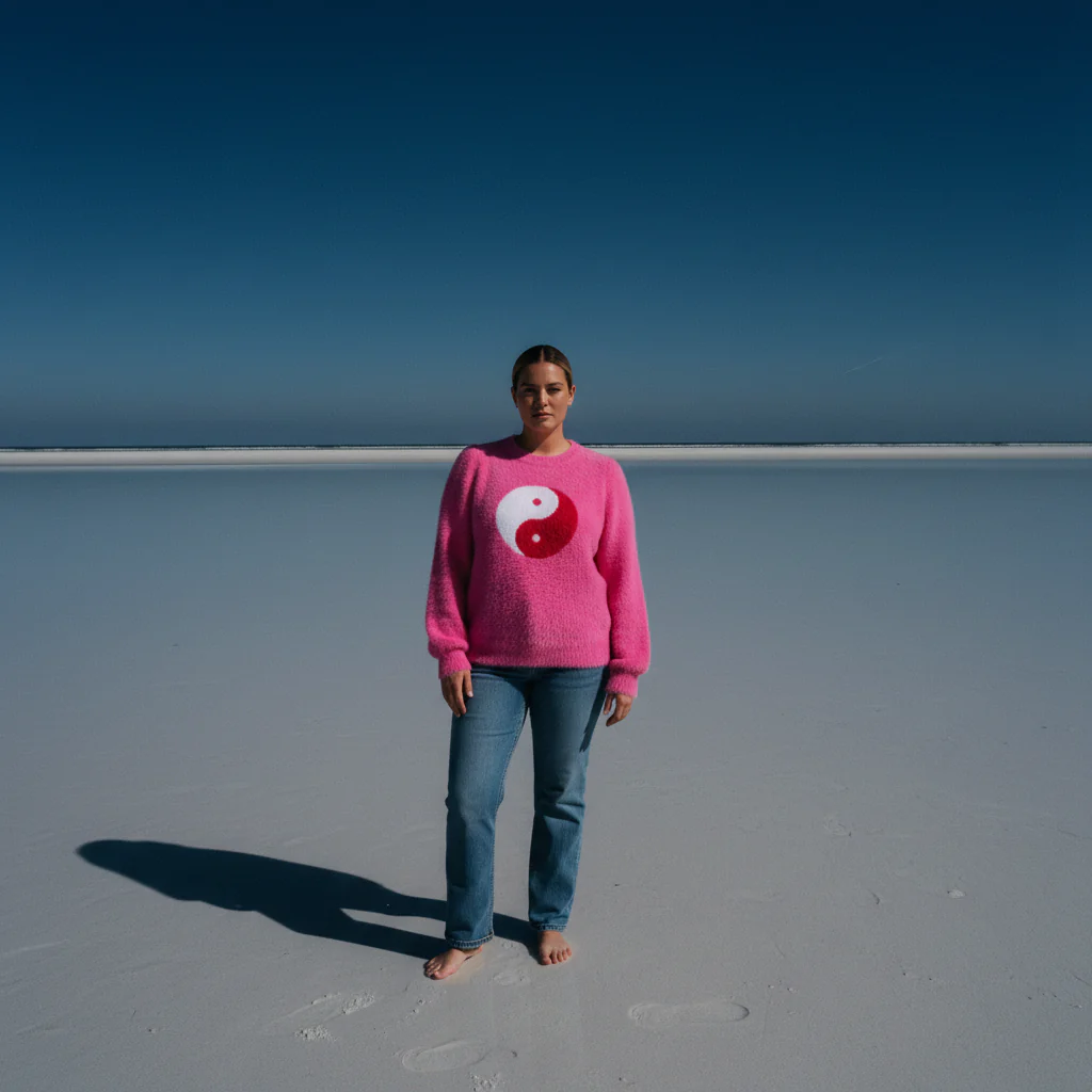 Yin Yang Fuzzy Sweater | Hot Pink 90’s Inspired Knit Pullover [SM–XL] - Image 6