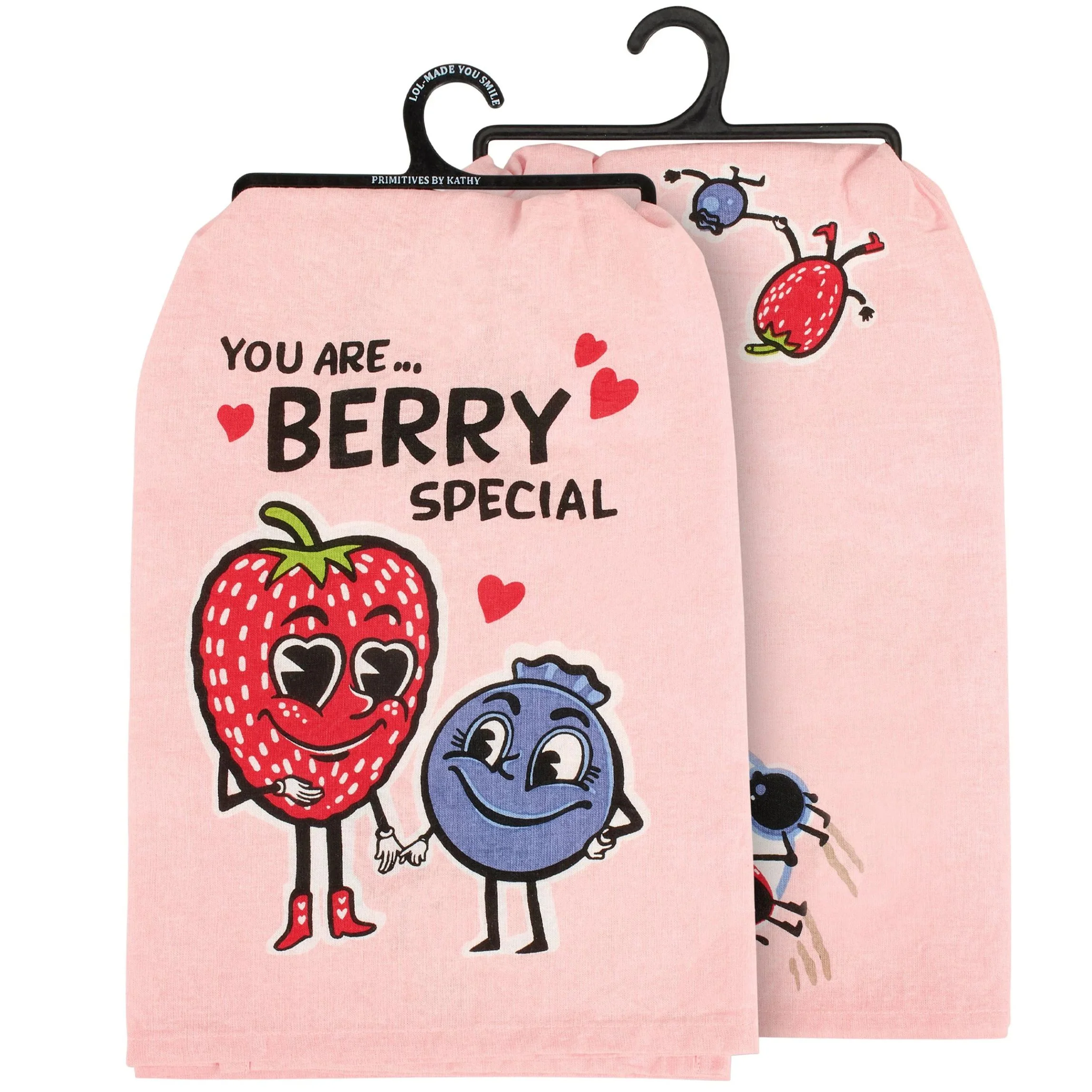 You Are Berry Special Kitchen Towel | Pink Strawberry & Blueberry Cotton Towel | 28” x 28” - Image 3