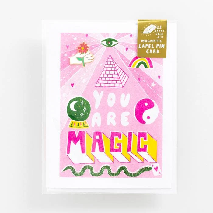 Pyramid and Snake "You Are Magic" Risograph Greeting Card with Enamel Pin Set - Image 4