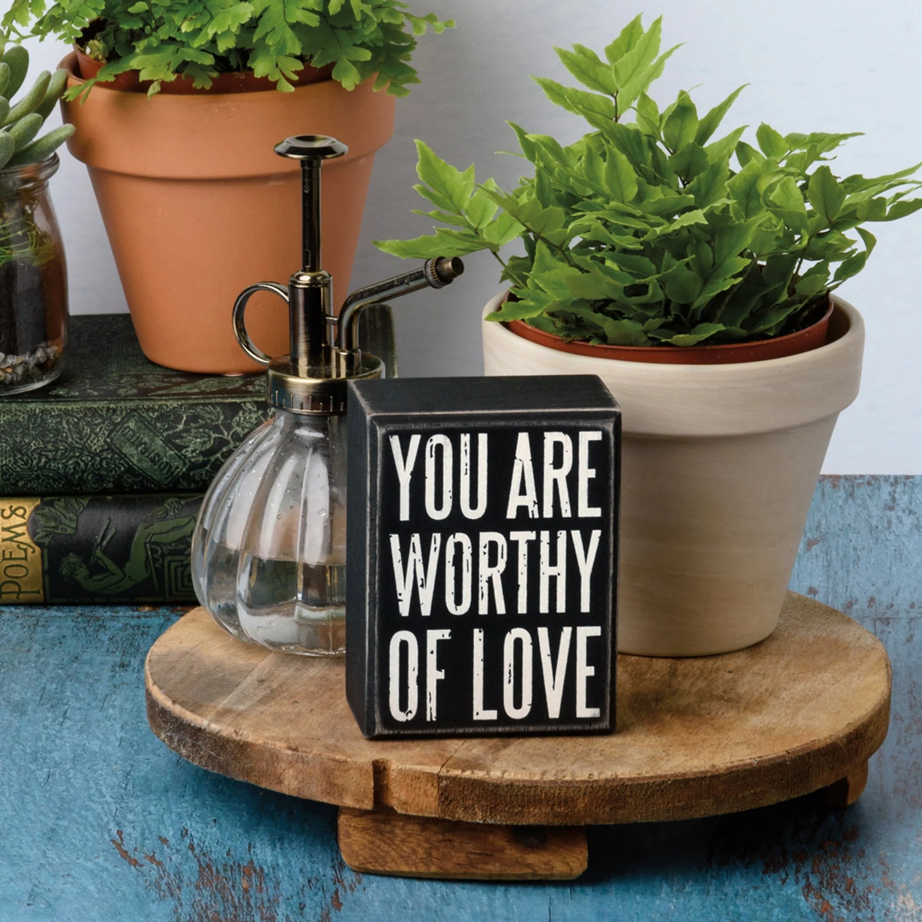 You Are Worthy Of Love Wooden Box Sign | Rustic Farmhouse Decor | 3" x 4" - Image 5