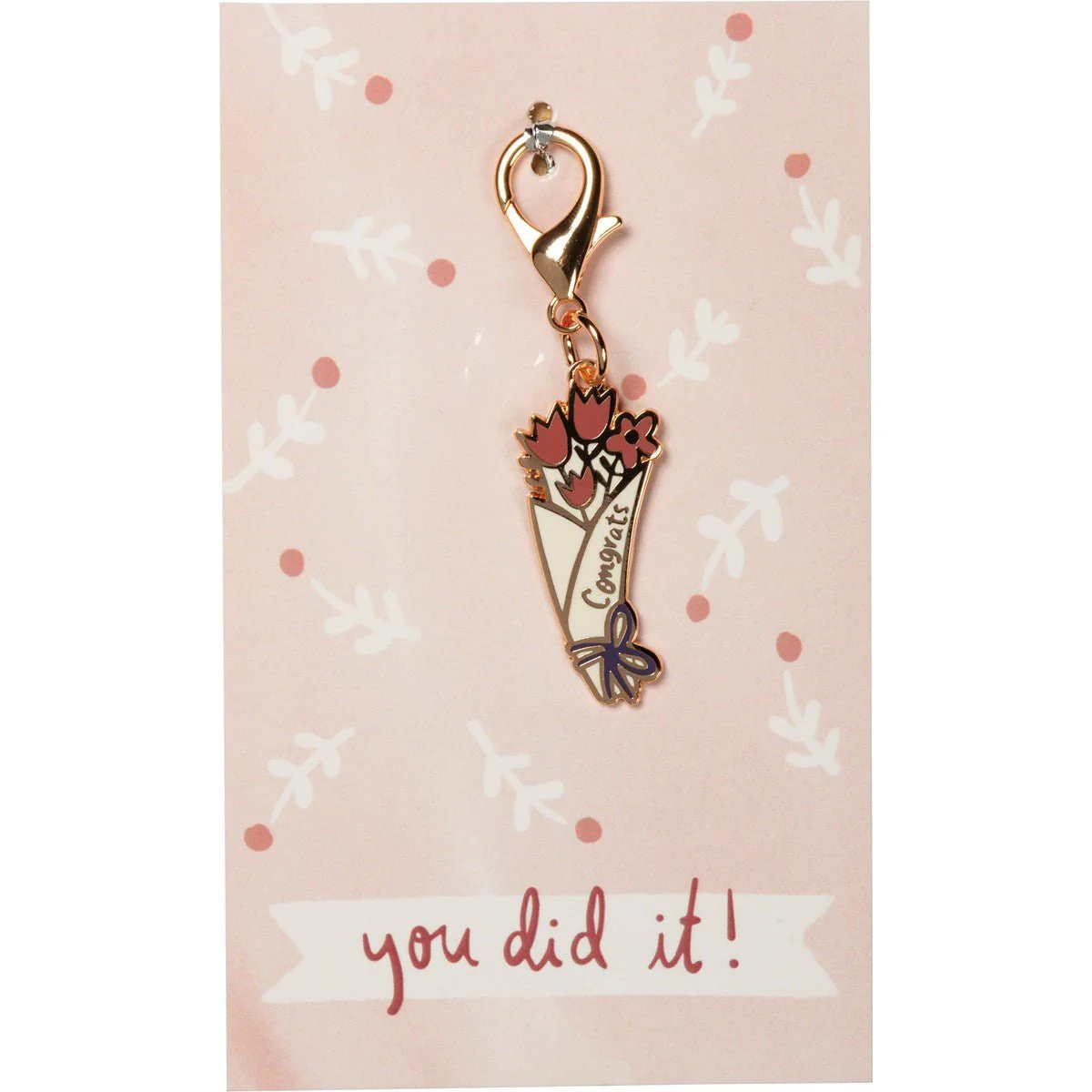 Congrats You Did It! Flower Bouquet Hard Enamel Keychain Charm | Congratulations Gift | Attach to Handbags, Backpacks, Keyrings - Image 3